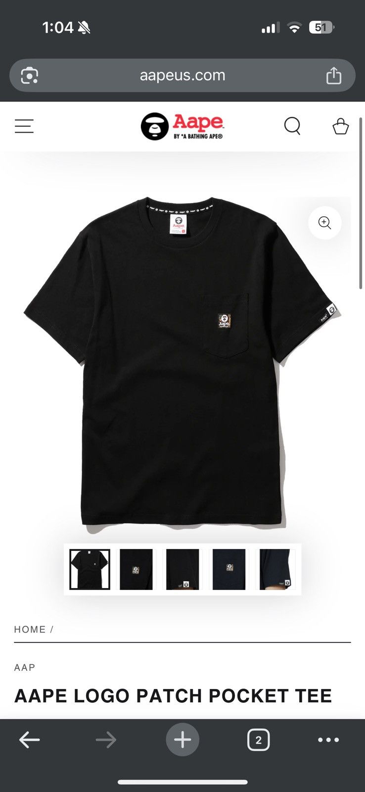 Aape × Bape AAPE LOGO PATCH POCKET TEE Size US M / EU 48-50 / 2 - 11 Thumbnail