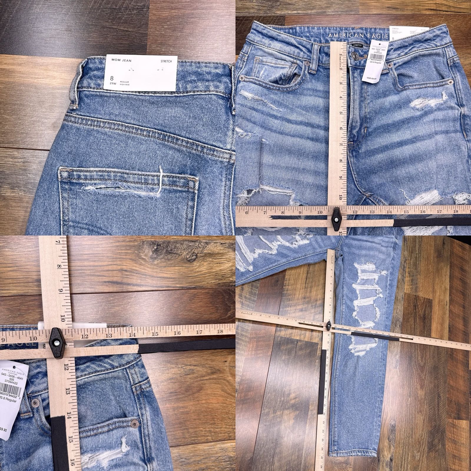 American Eagle Outfitters American Eagle Mom Jeans Womens 8 29W High Rise Stretch Distressed New Blue 90s Grunge Retro Logo Jeans Womens Style Mom Size 30" / US 8 / IT 44 - 8 Thumbnail