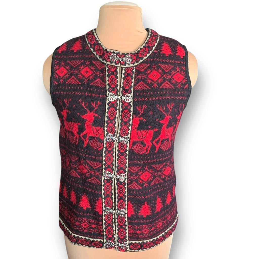 Telluride Vintage Telluride Maroon Red Black Nordic Reindeer Wool Vest Size L / US 10 / IT 46 - 2 Thumbnail