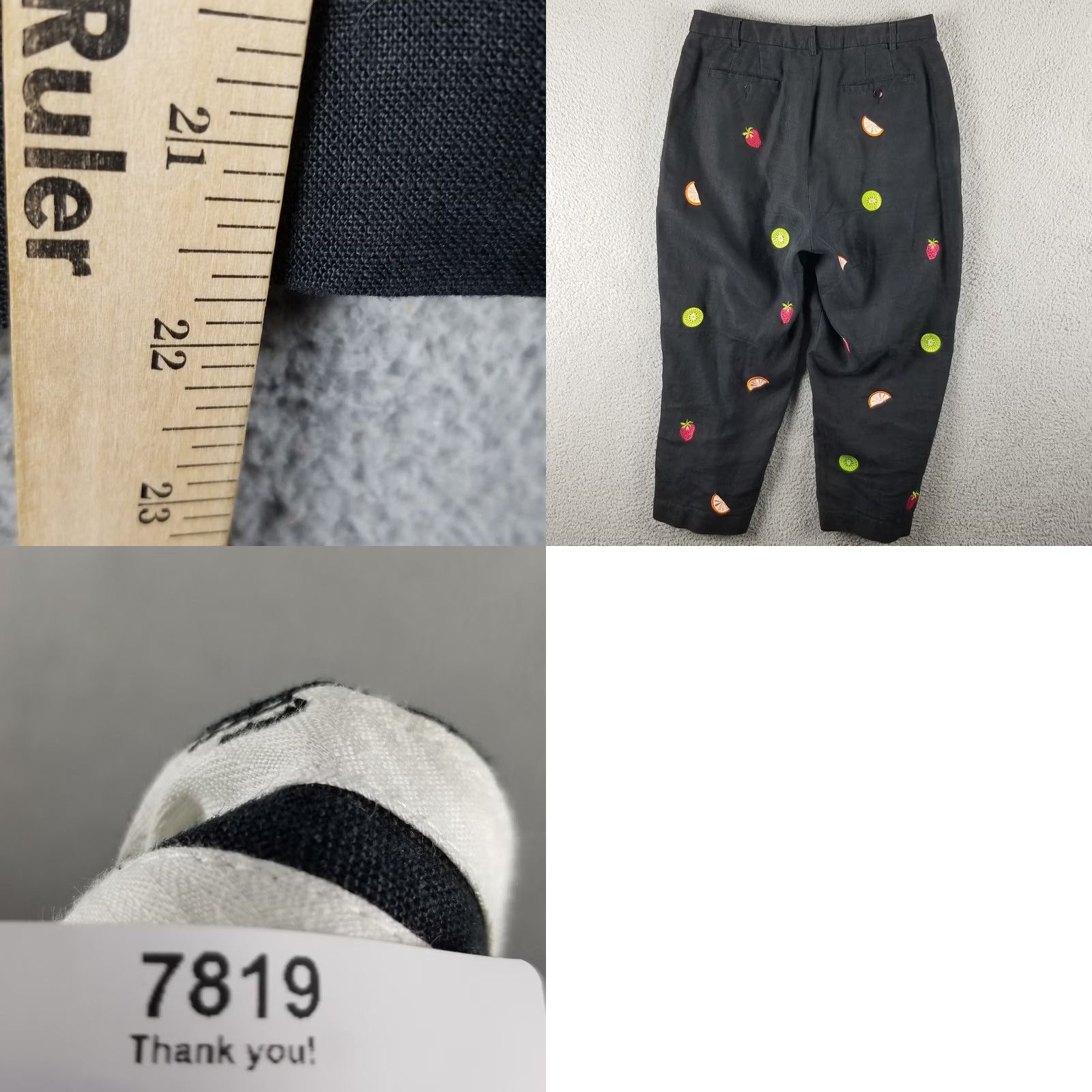Vintage Rosanna Linen Pants Woman 12P Petite Embroidered Fruit Strawberries Kiwi Crop Vintage Rosanna Petite Wide-Leg Cropped Beach Summer 12P Womens Size 34" / US 12 / IT 48 - 8 Thumbnail