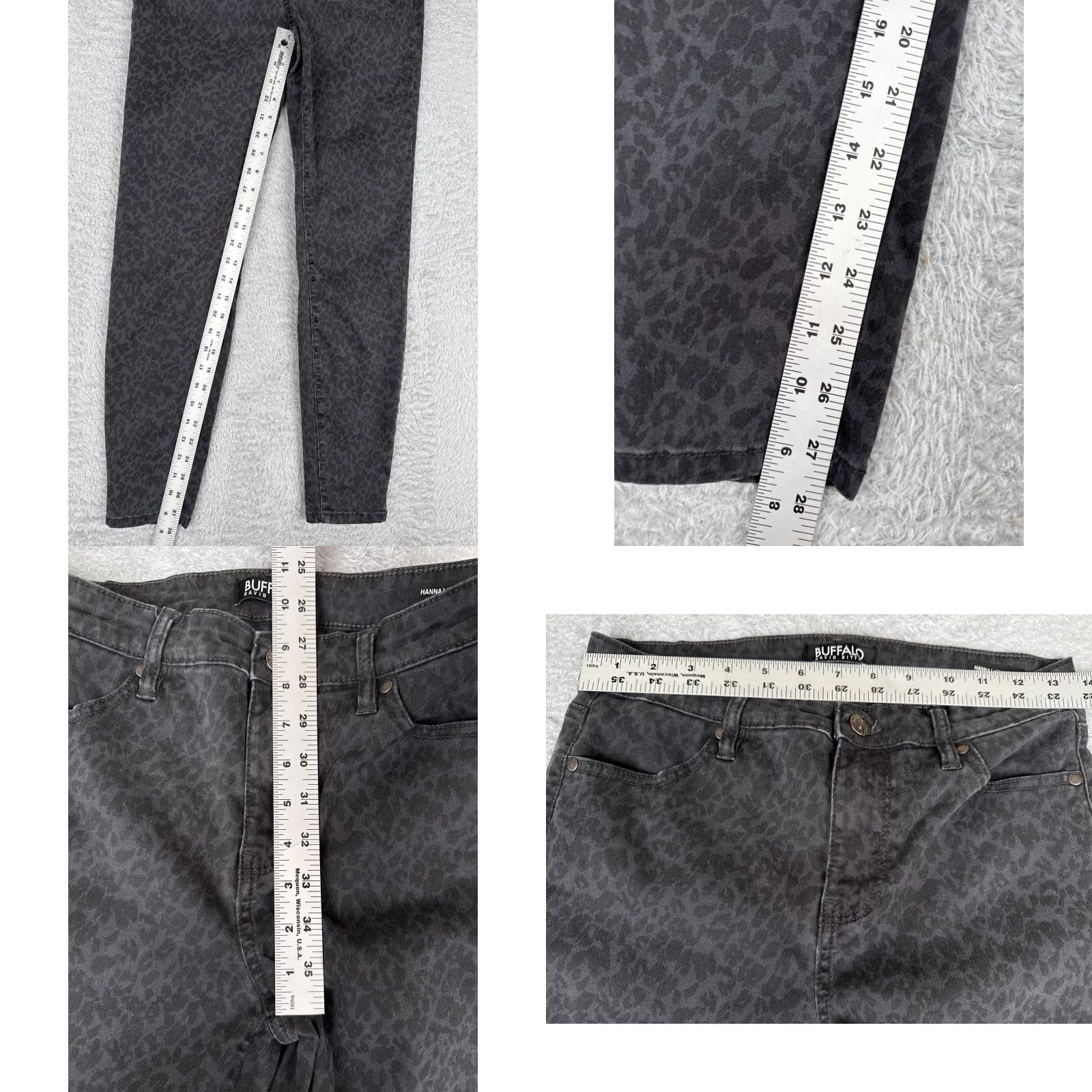 Buffalo David Bitton Buffalo Jeans Womens 4 Mid Rise Skinny 28x28 Black Gray Leopard Hanna High Skinny 28in Inseam 28in 5-Pocket Denim Cotton Blend Machine Washable Womens Size 27" / US 4 / IT 40 - 8 Thumbnail