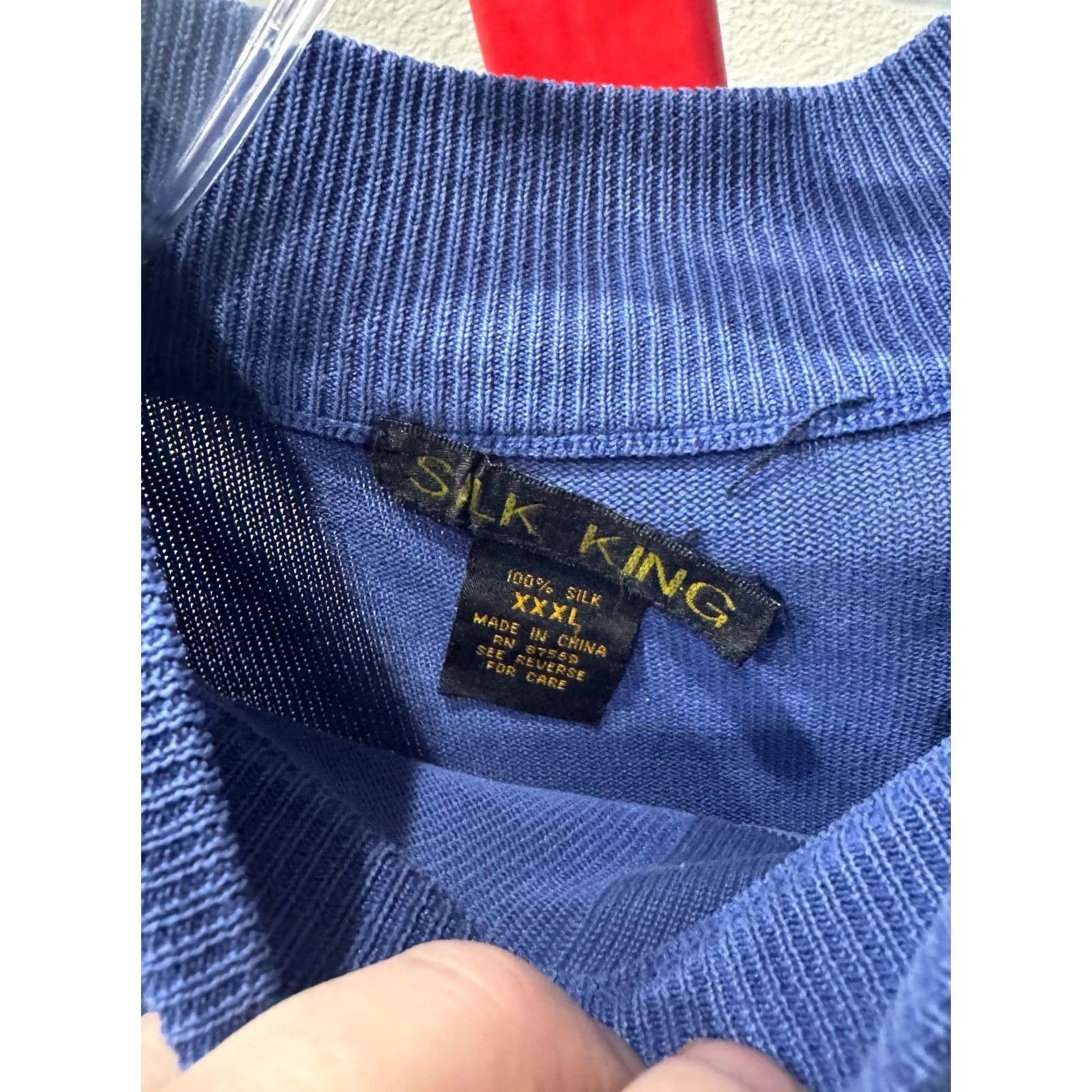 Vintage Silk King 100% Silk Blue Knit Mock SWEATER Shirt 3XL XXXL Size US XXL / EU 58 / 5 - 4 Thumbnail