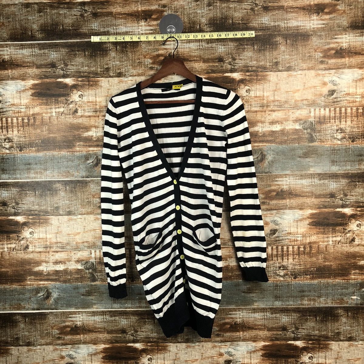 Homespun Knitwear DL Kari Ang Stripe White Black Cardigan Knitwear #C732 Size S / US 4 / IT 40 - 1 Thumbnail