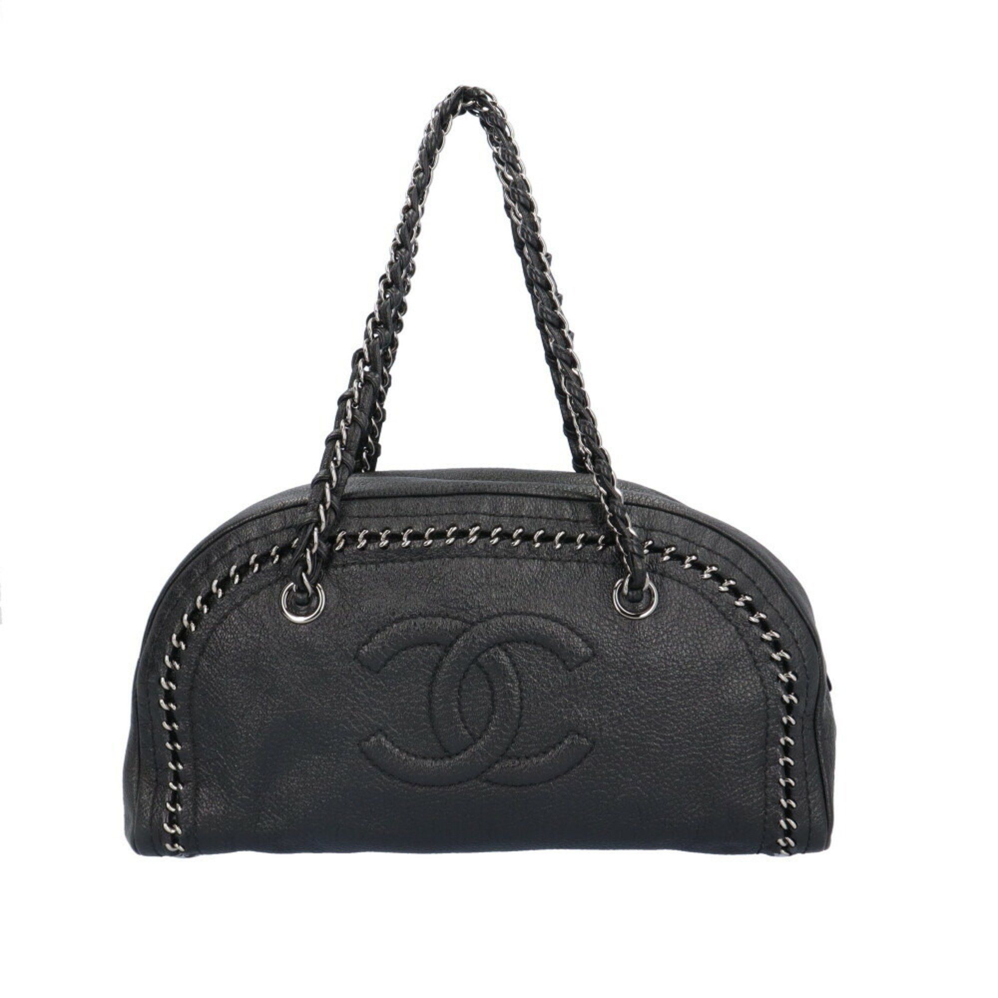 image of Chanel Boston Bag Luxury Handbag Leather A31405 Black Women's Chanel Chain Shoulder