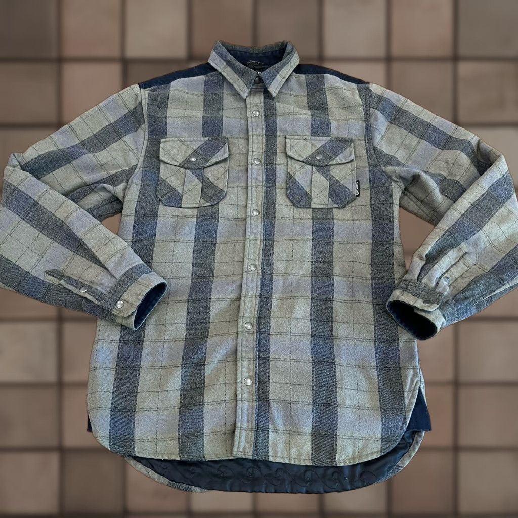 Vintage Levitate Flannel Shirt Mens Medium Blue Striped Overshirt Button-Up Long Sleeve Pockets All Seasons Heavyweight Casual Autumn Winter Spring Summer Size US M / EU 48-50 / 2 - 1 Thumbnail