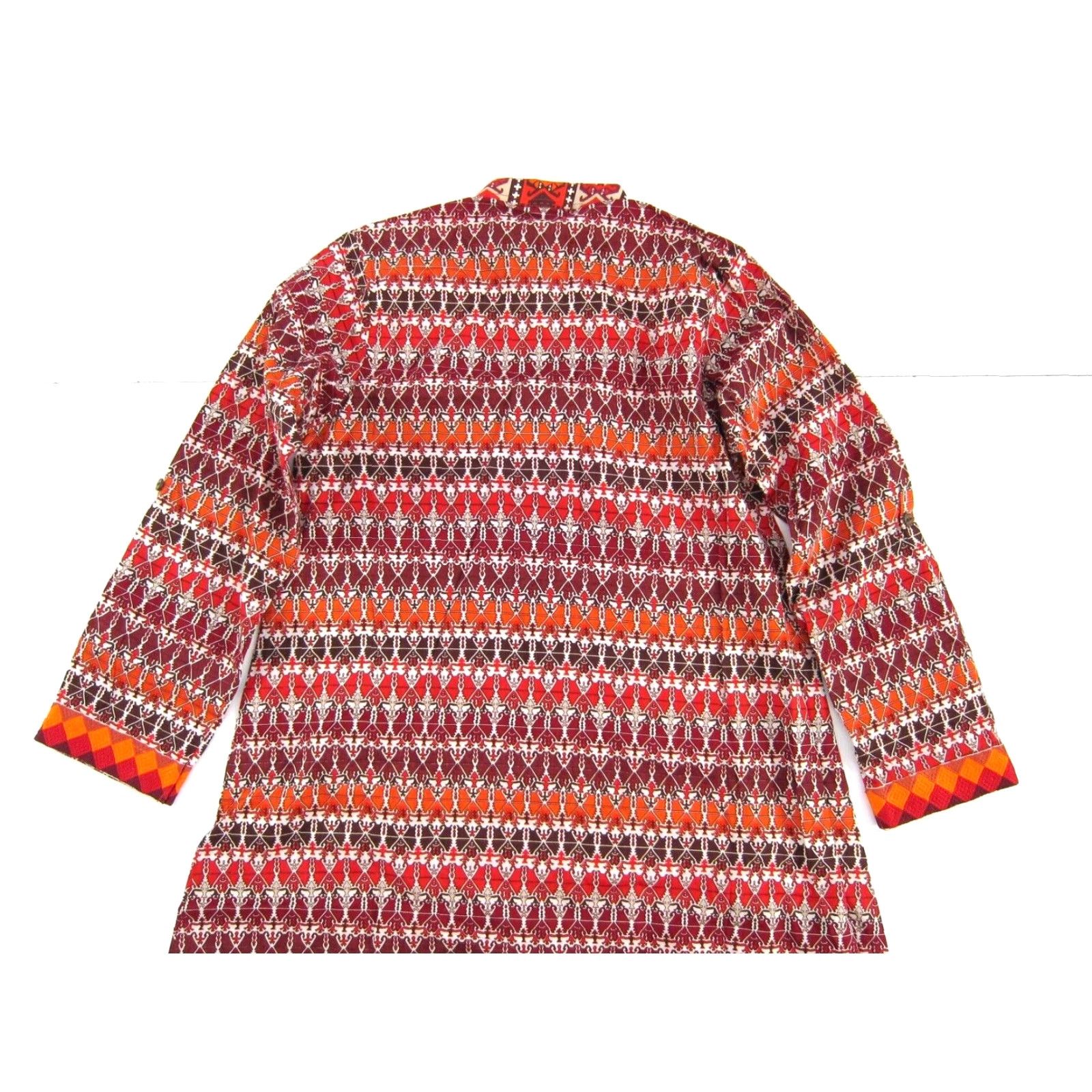 Vintage Khaadi 100% Cotton Batik Long Sleeve Midi Kurta Dress Women 10 Red Orange White Vel? Size L / US 10 / IT 46 - 5 Thumbnail