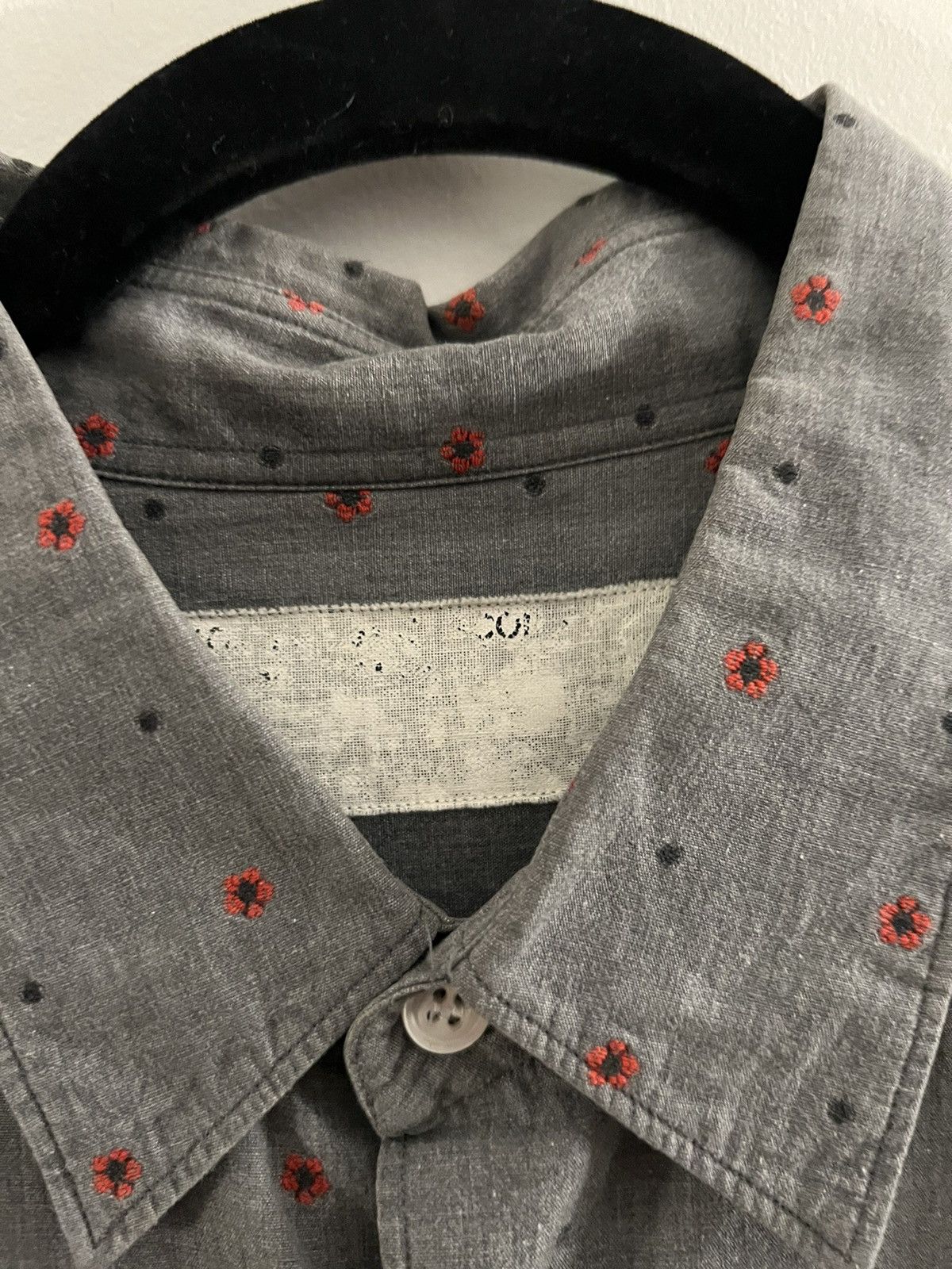 Comme des Garcons 90s Comme Des Garcons Button Up Shirt Grey Red Dots Flowers Grailed