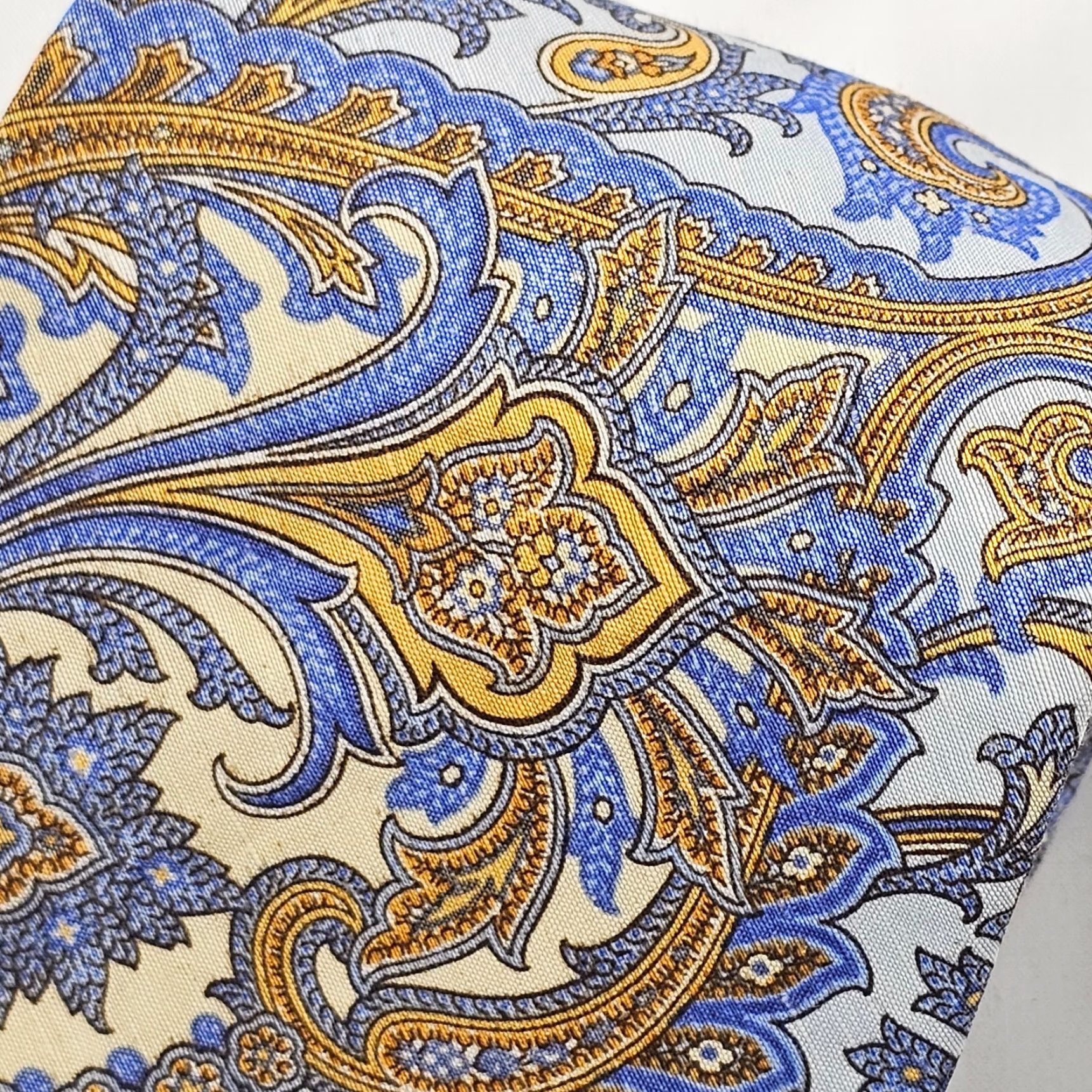 Vintage VINTAGE Paul Fredrick Necktie Men’s Silk Blue Gold Floral Paisley Design Preppy USA Size ONE SIZE - 2 Thumbnail