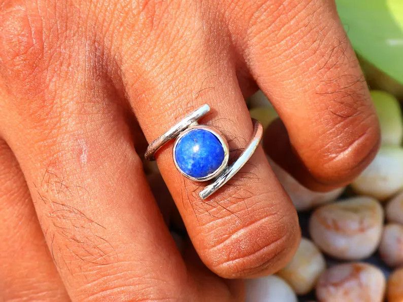 Handmade Lapis Lazuli Ring, Handmade Jewelry, Sterling Silver Ring Size ONE SIZE - 8 Thumbnail