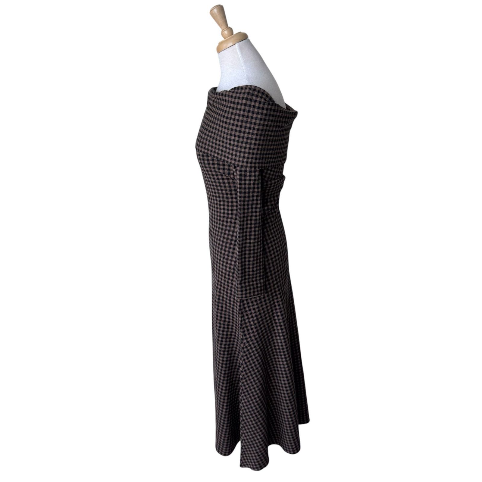 Other LE BOP Gingham Knit Off Shoulder Dress Chocolate/Black Size L / US 10 / IT 46 - 5 Thumbnail