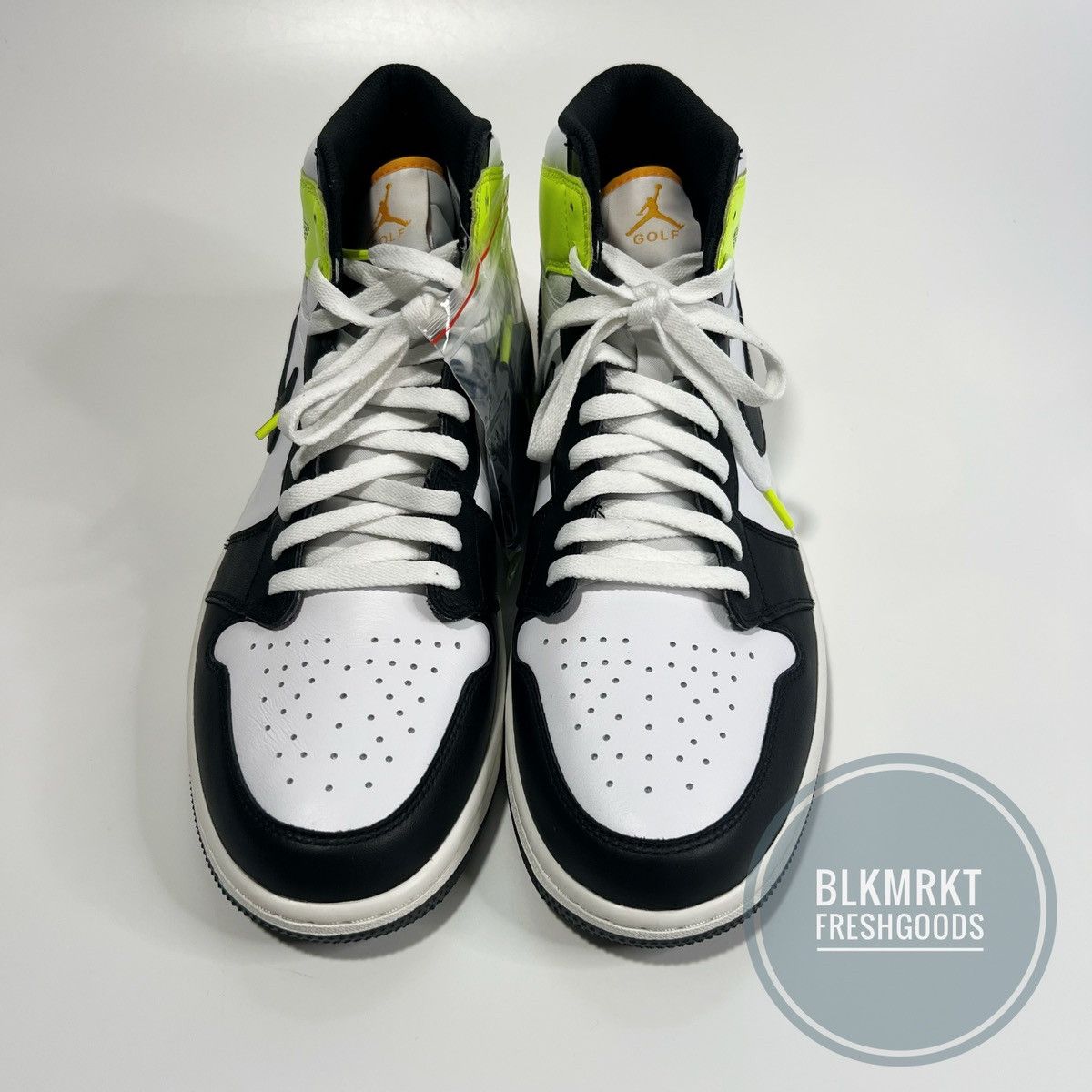 Jordan Brand Nike Air Jordan 1 High Golf Shoe White Black Volt Gold Size US 13 / EU 46 - 3 Thumbnail