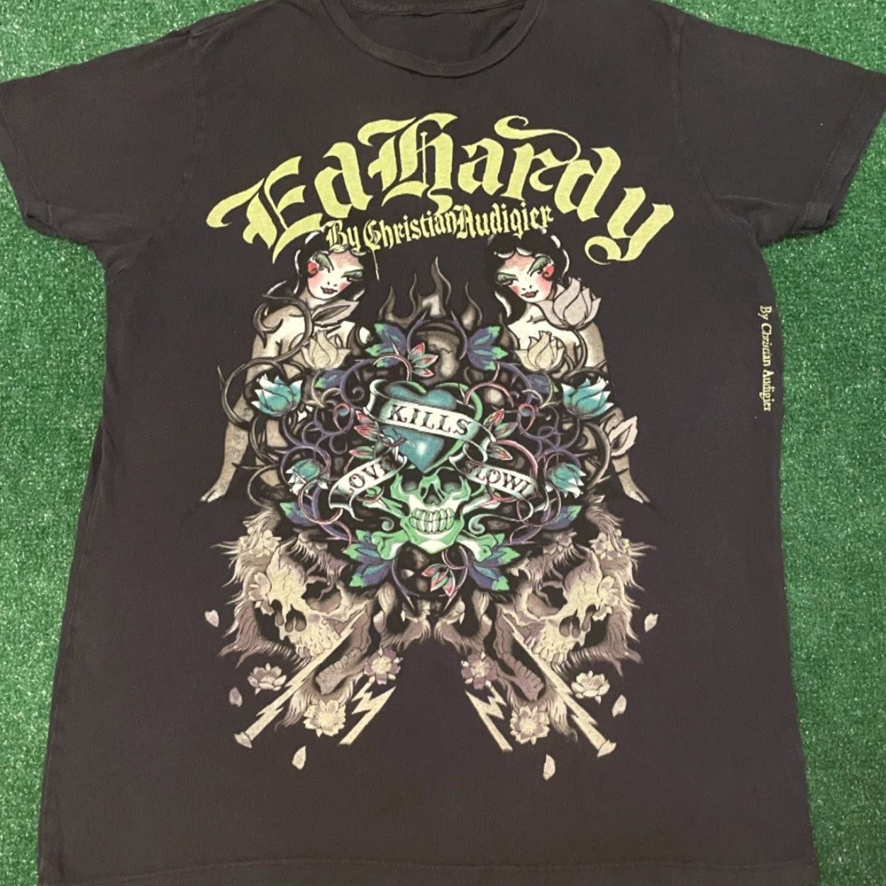 Ed Hardy VINTAGE Ed Hardy T-Shirt Womens XL Black Skull Tattoo Rose Heart Love Kills Slow Y2K 90s Grunge Punk Hip Hop Size XL / US 12-14 / IT 48-50 - 4 Thumbnail