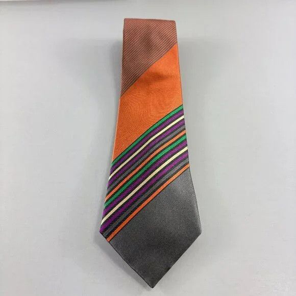 BUGATCHI Bugatchi Tangerine / Purple Striped Men's Tie 3 1/4" x 60" Size ONE SIZE - 1 Thumbnail