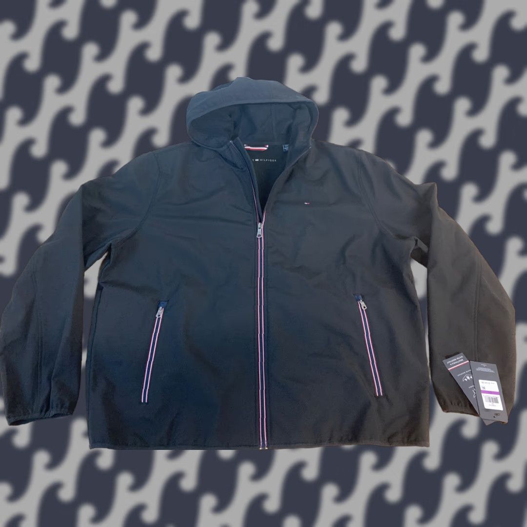 Tommy Hilfiger Men's Yachting Jacket Water Resistant Windbreaker Regular XL Black Logo Zip Jacket Mens Windbreaker Yacht Jacket New w Tags