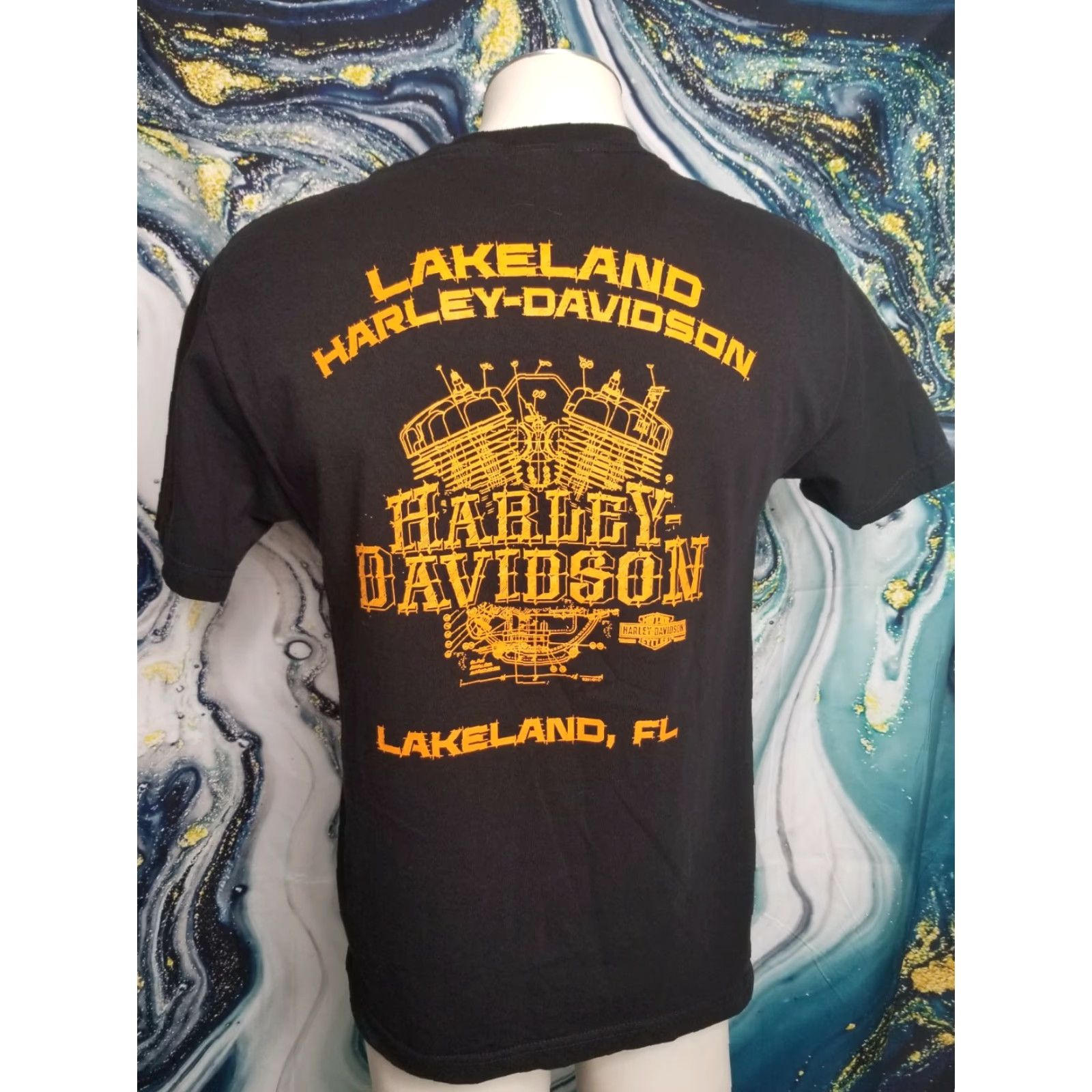 Harley Davidson Harley-Davidson Mens M T-Shirt 2014 Lakeland FL Black Crew Neck Short Sleeve Retro Pattern Solid Cotton Size US M / EU 48-50 / 2 - 2 Thumbnail