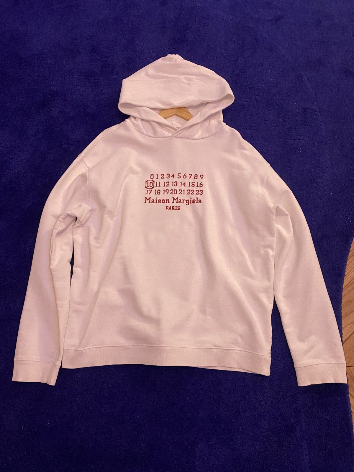 Maison Margiela white embroidery logo hoodie