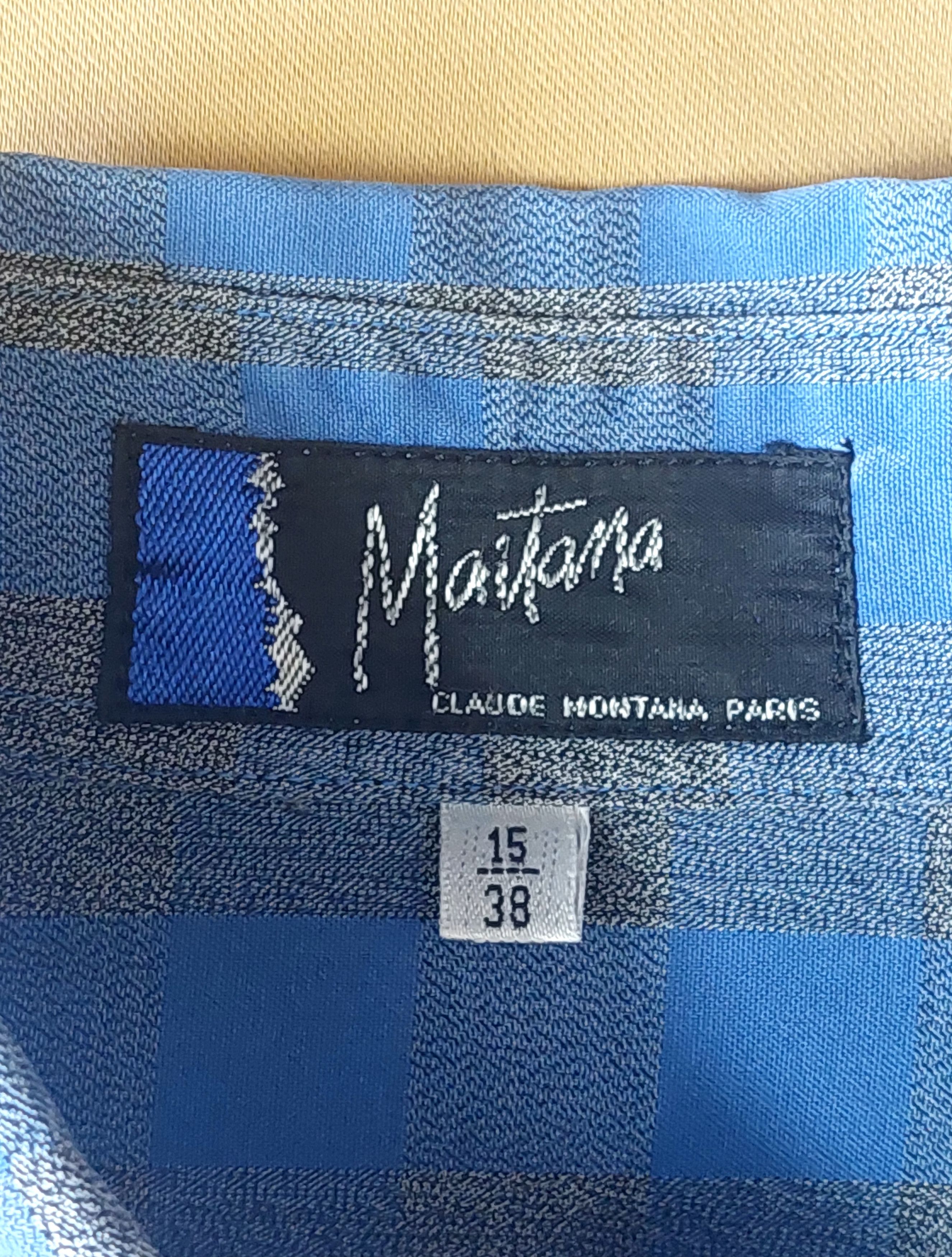 Claude Montana Claude Montana Paris Blue Check Shirt Vintage 80s Size US S / EU 44-46 / 1 - 2 Thumbnail