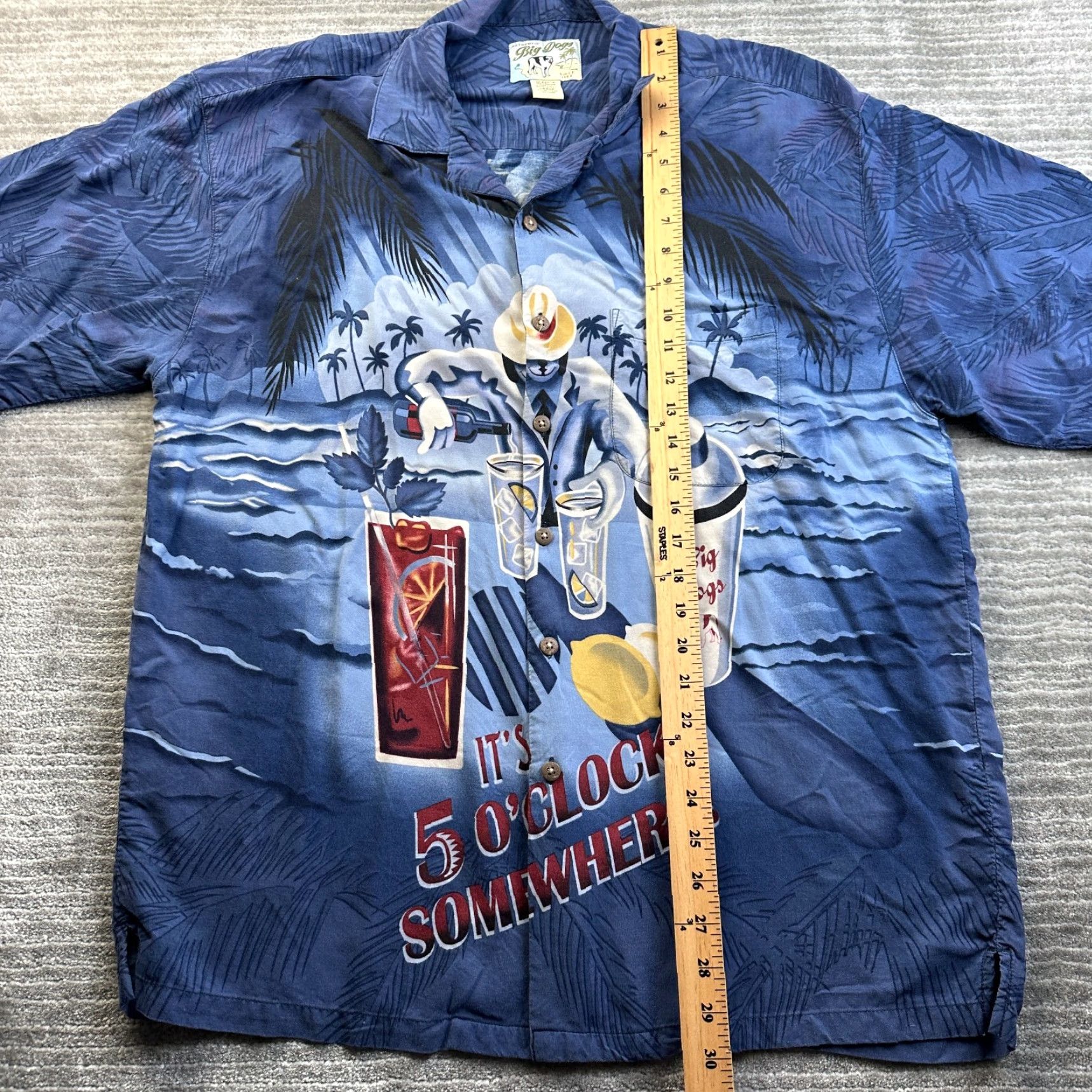 Big Dogs VINTAGE Big Dogs Shirt Mens Large Blue 5 O'clock Graphic Print Bowling Button Size US L / EU 52-54 / 3 - 7 Thumbnail