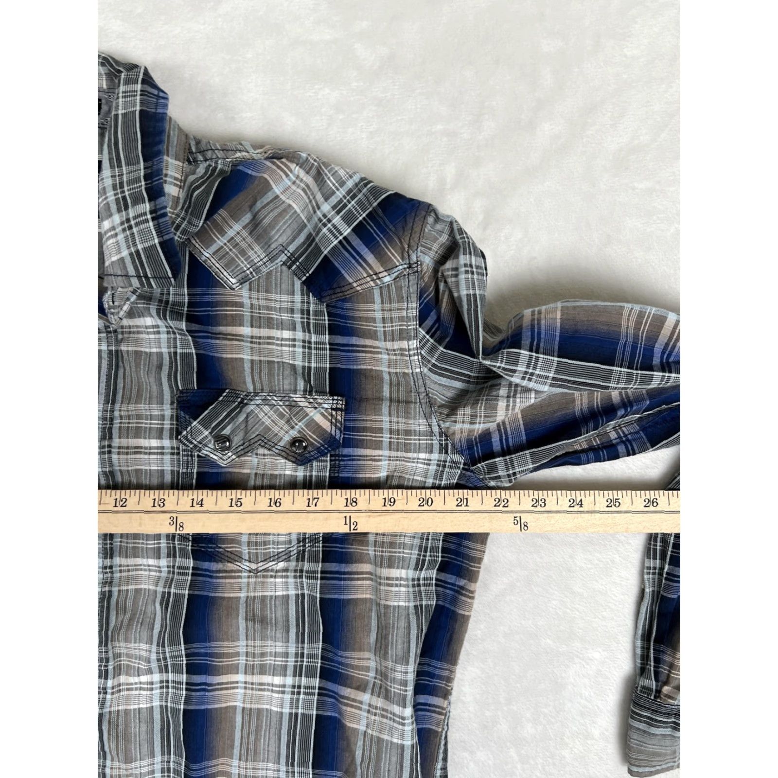 Vintage Moonshine Spirit Shirt Mens Medium Blue Plaid Western Snap Front Regular Fit Size US M / EU 48-50 / 2 - 5 Thumbnail