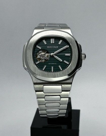 Japanese Brand Seiko Mod Nautilus Dark Green Open Dial Steel Watch 41mm Size ONE SIZE - 1 Thumbnail