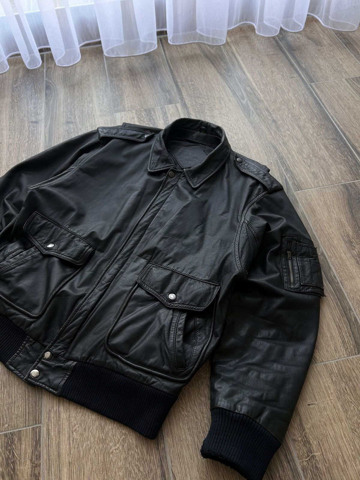 Genuine Leather × Vintage Vintage Genuine Leather Biker jacket Ma-1 style rare Size US L / EU 52-54 / 3 - 3 Thumbnail