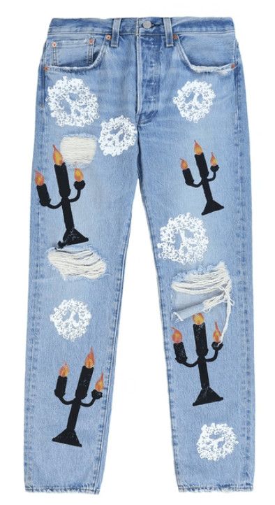 DENIM TEARS x Virgil Abloh "Message in a Tear" Printed Jeans Blue Size US 34 / EU 50 - 1 Thumbnail