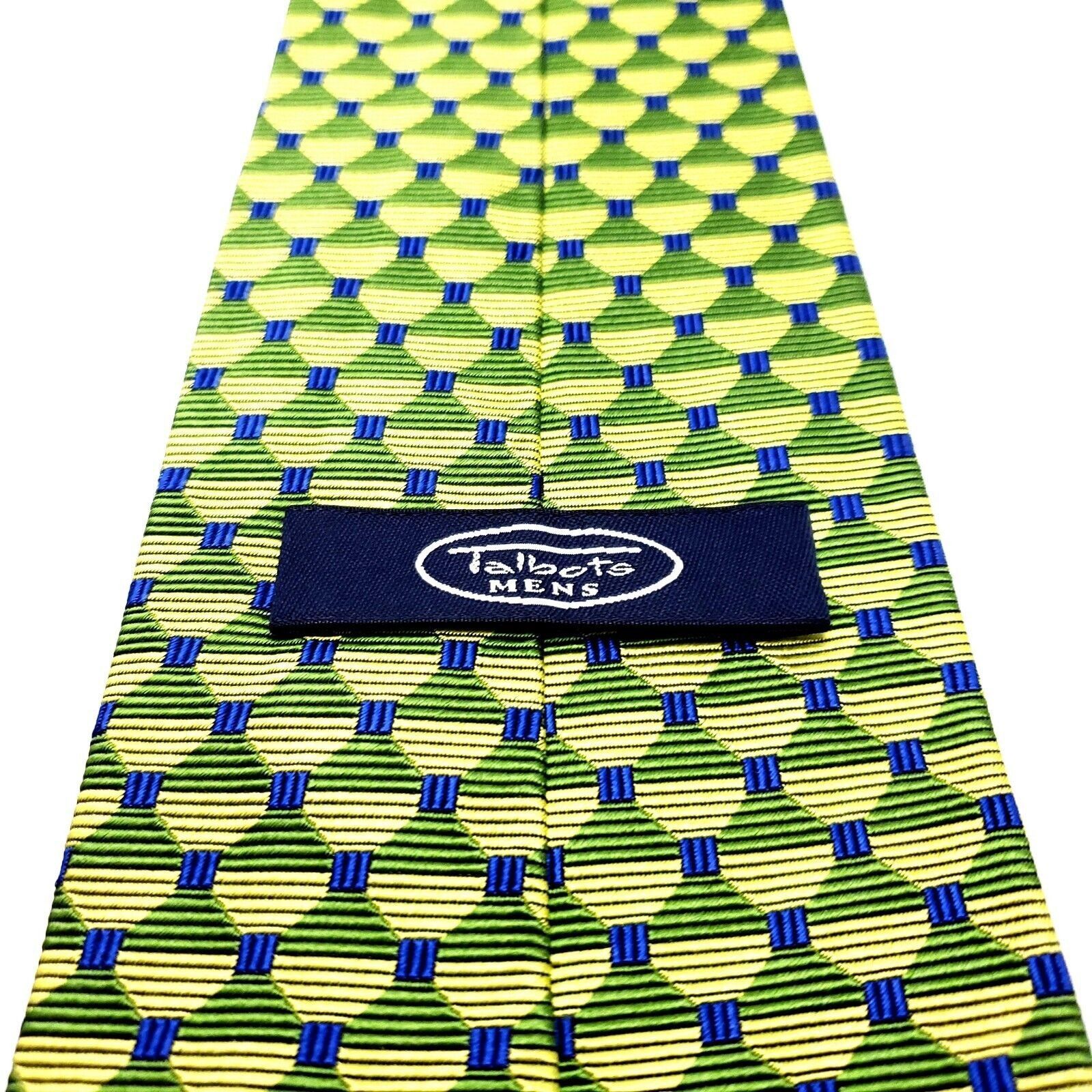 Designer Talbots Silk Tie Woven Green Geometric Wide Size ONE SIZE - 4 Thumbnail