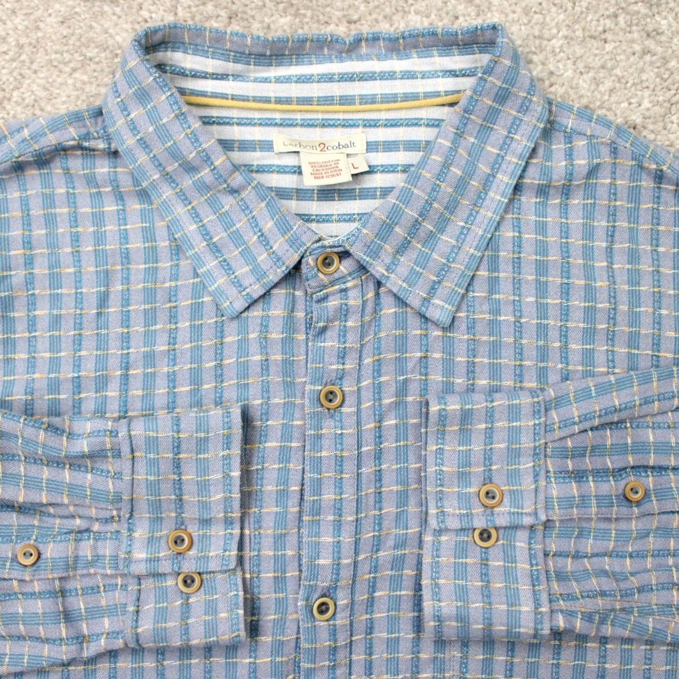 Carbon2Cobalt Carbon 2 Cobalt Shirt Mens Large Blue/Yellow Check Textured Cotton Long Sleeve Size US L / EU 52-54 / 3 - 2 Thumbnail
