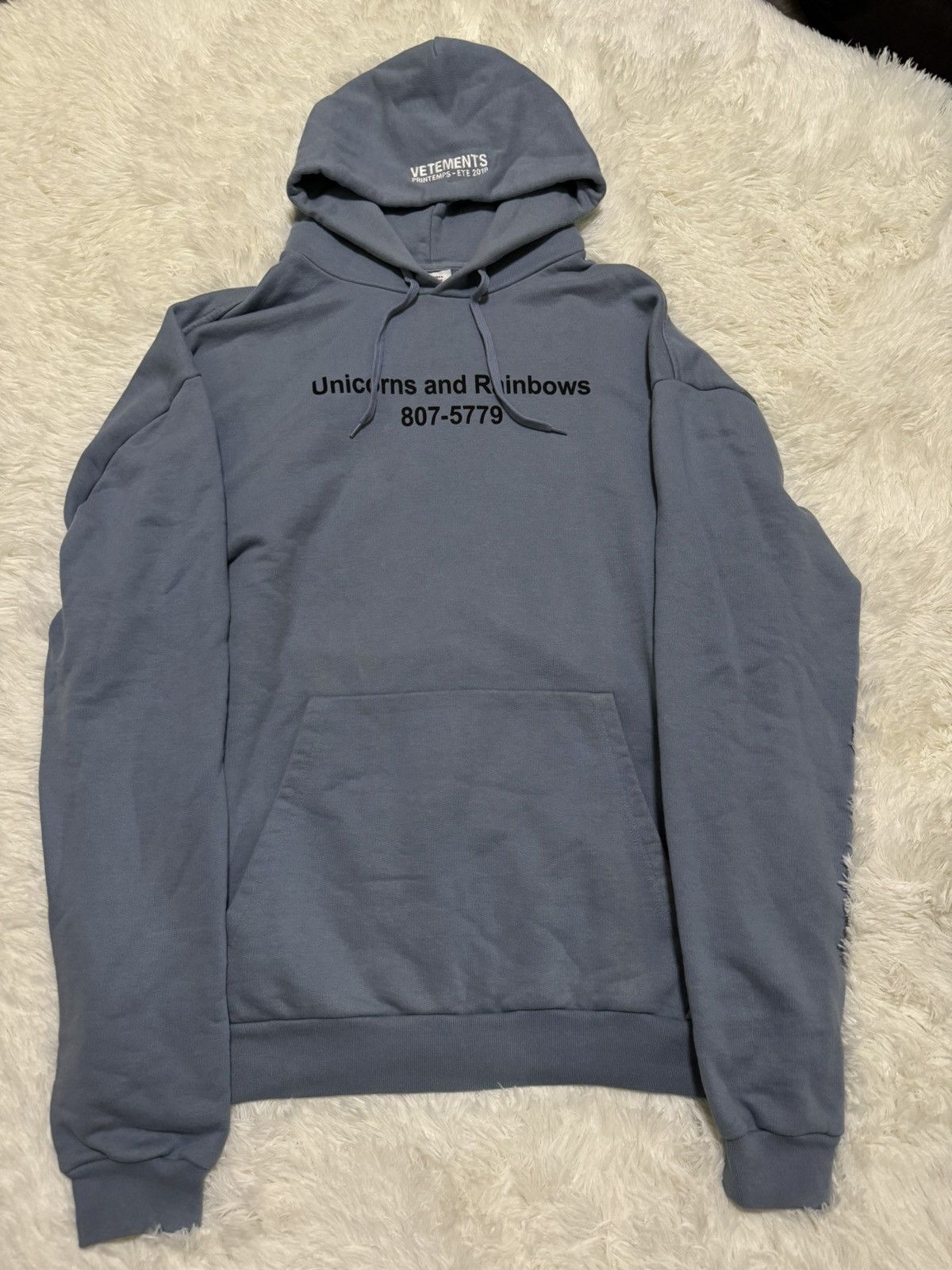 image of Vetements OG Unicorn 2018 Hoodie in Blue, Men's (Size Medium)