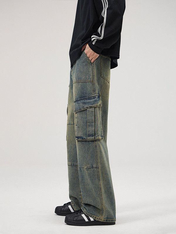 Japanese Brand Men's high street retro multi-pocket patchwork work jeans Size US 32 / EU 48 - 3 Thumbnail