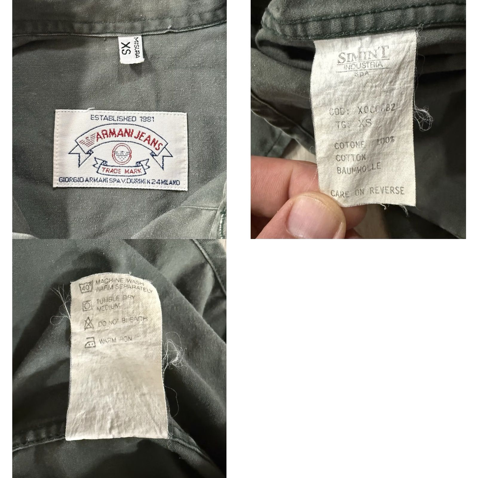 Vintage VINTAGE Armani Jeans Military Button Down Longsleeve Shirt XS FIT: S/M Italy Shirt Mens Cotton Olive Green 80s Slim? Size US XS / EU 42 / 0 - 9 Thumbnail