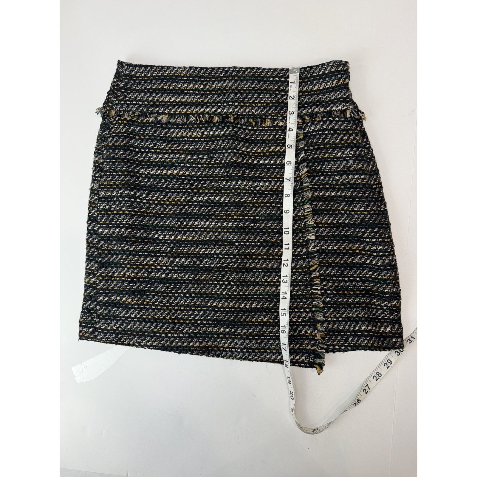 Loft Ann Taylor LOFT Black Tan Fringe Tweed Faux Wrap Skirt 4 Size 27" / US 4 / IT 40 - 4 Thumbnail