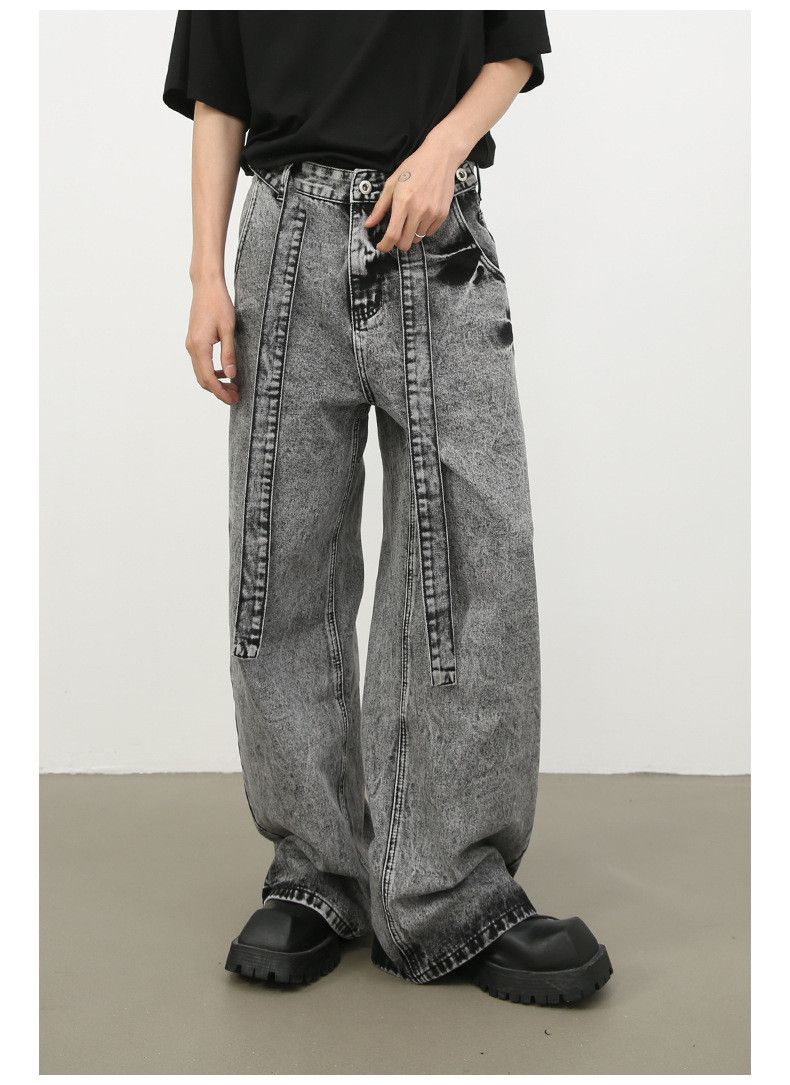 Japanese Brand Heavy washed trendy loose retro belt wide-leg jeans Size US 34 / EU 50 - 3 Thumbnail