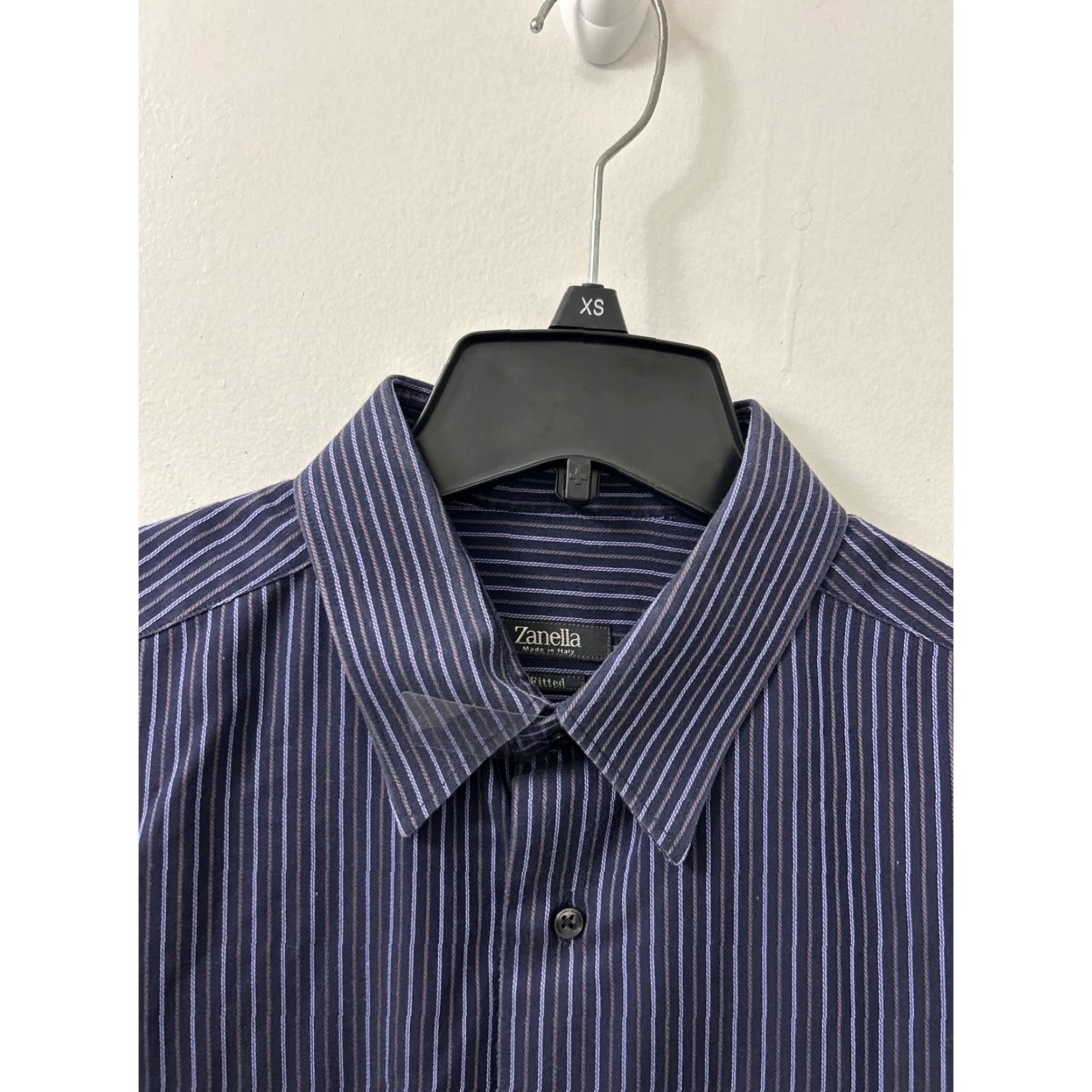 Zanella Zanella Shirt Mens 17 Blue Striped Button-Up L/S Collared Pocketed Made In Italy Fitted Regular Size 17 Size US XL / EU 56 / 4 - 4 Thumbnail