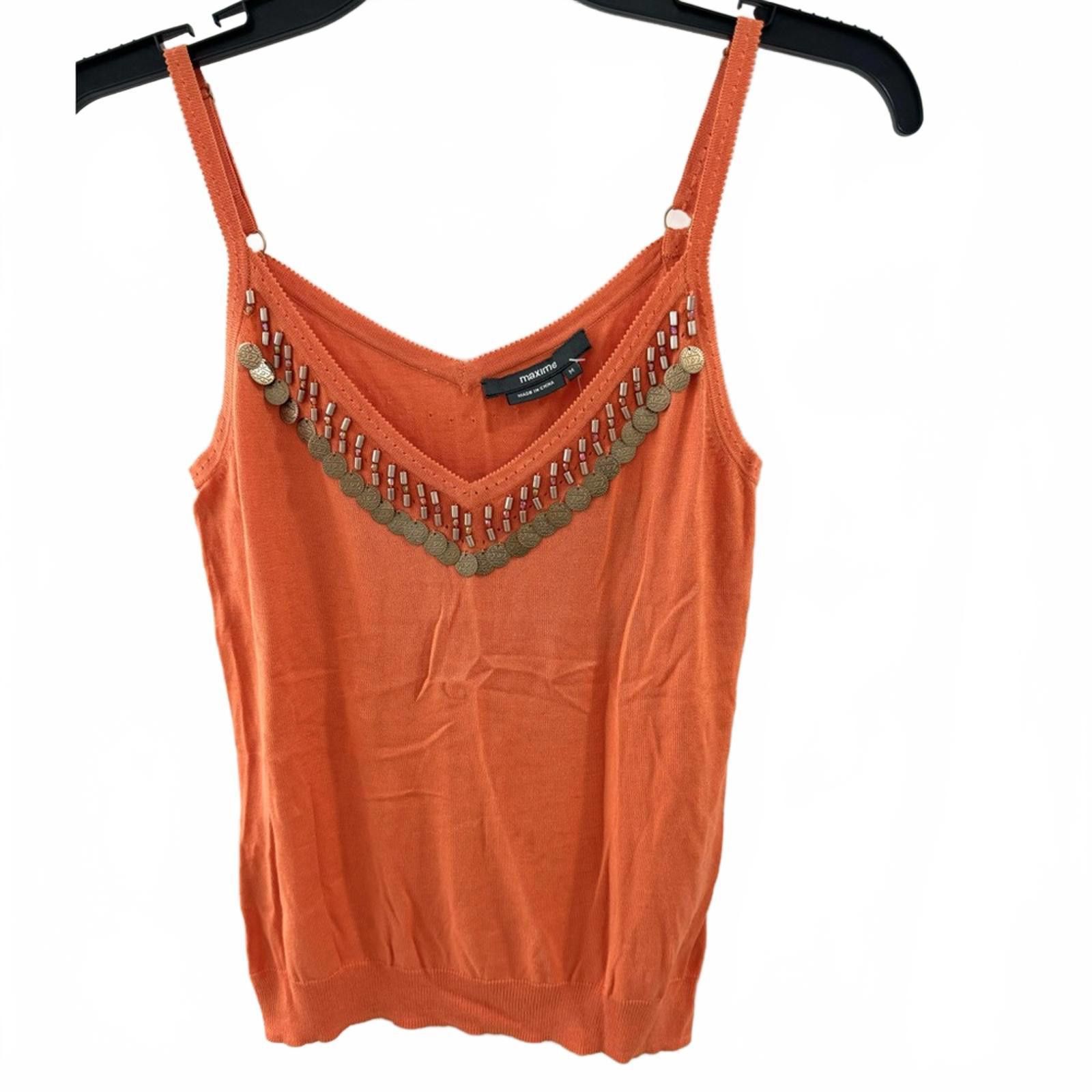 Marimekko NWT Maxime Orange Beaded V-neck Camisole Tank- Size Medium Size M / US 6-8 / IT 42-44 - 1 Thumbnail