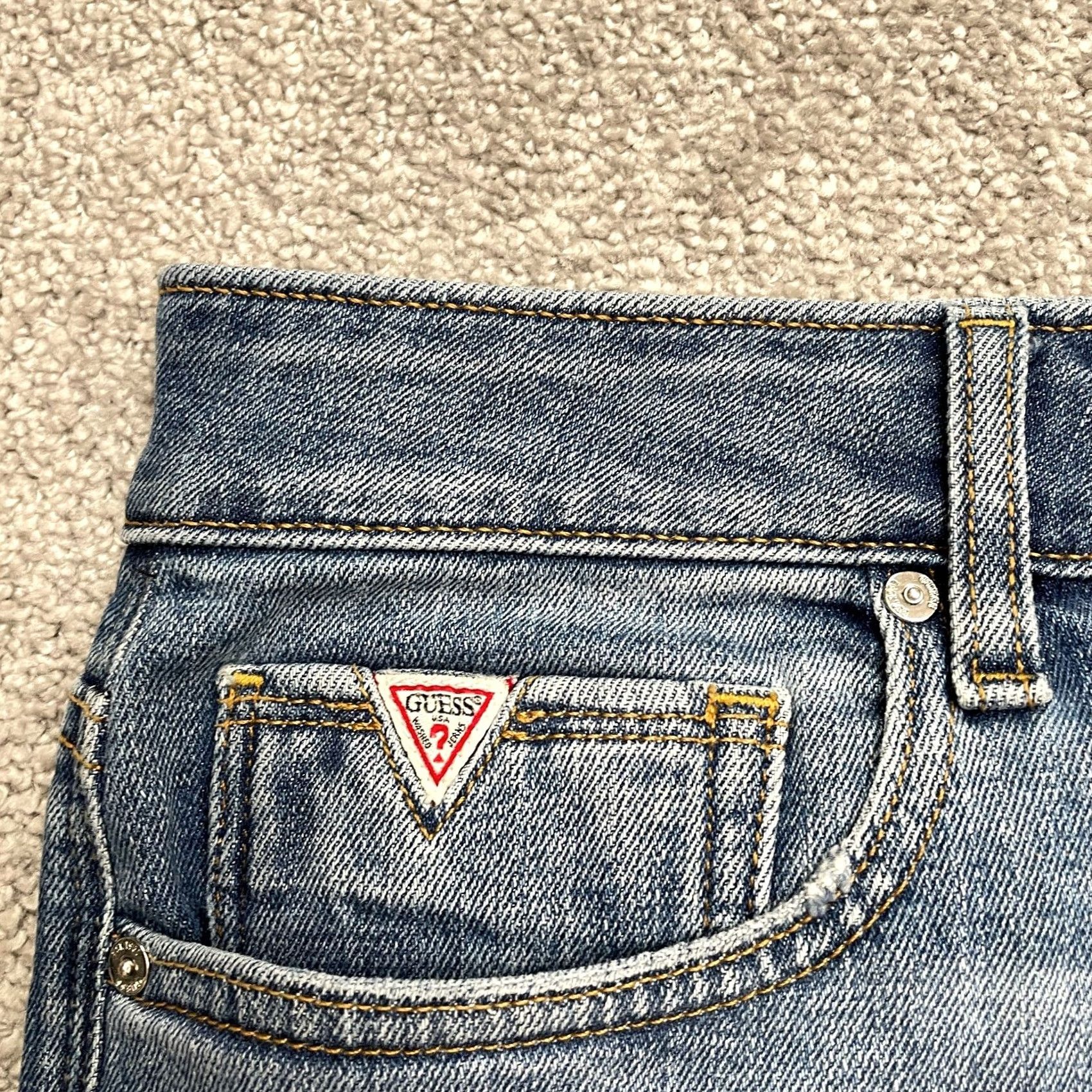 Guess GUESS Jeans Slim 5-Pocket Denim Tapered Distressed Blue Medium Wash Mens 38 Regular Size Size US 38 / EU 54 - 5 Thumbnail