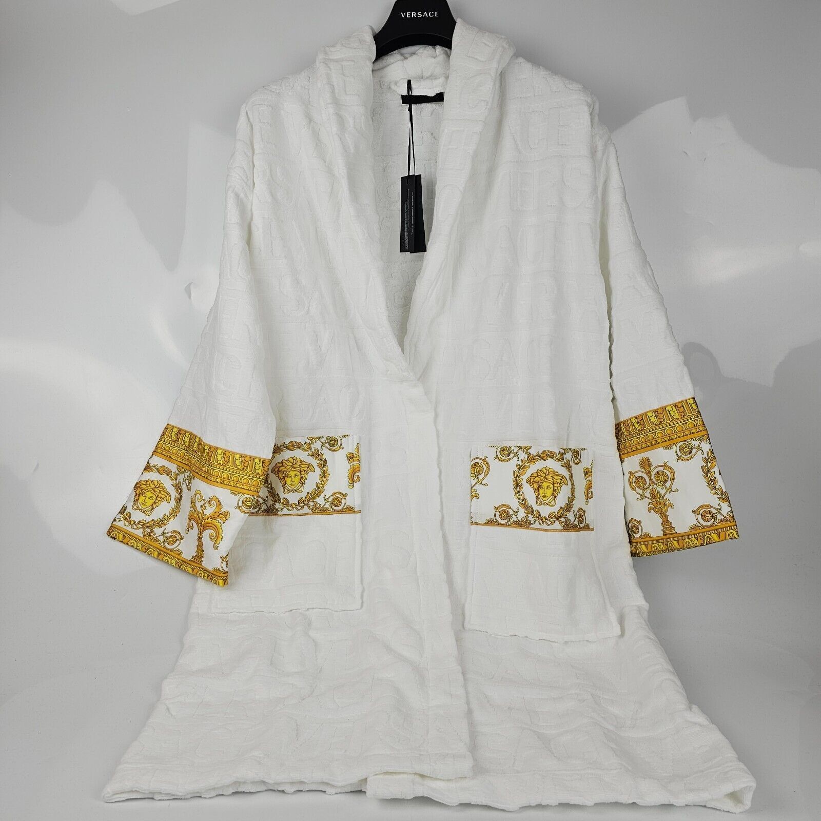 image of Versace Baroque Print White Long Bathrobe New Xl, Men's