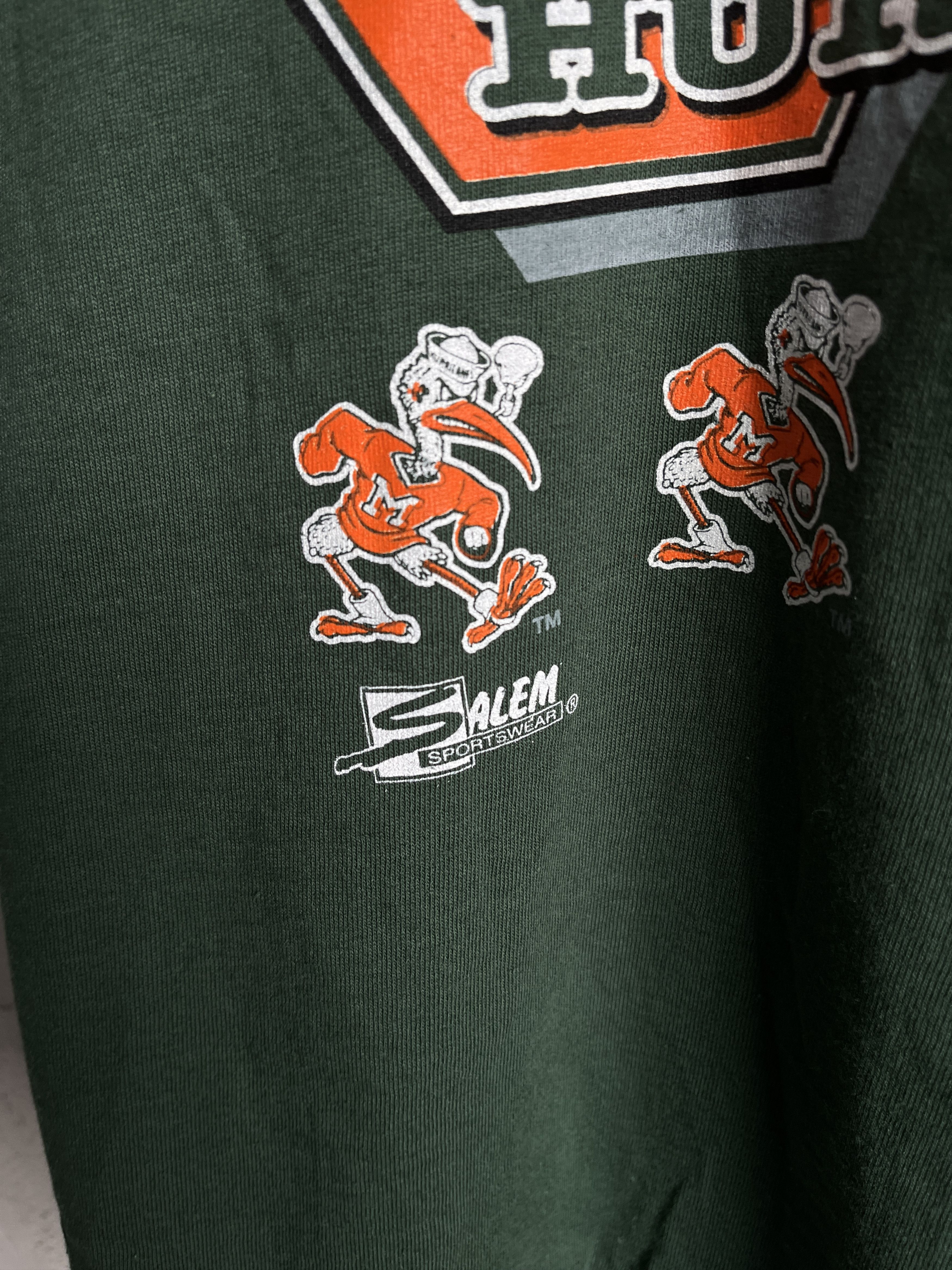NCAA × Salem Sportswear × Vintage Vintage 90s University Of Miami Hurricanes Deadstock T-Shirt Size US M / EU 48-50 / 2 - 3 Thumbnail