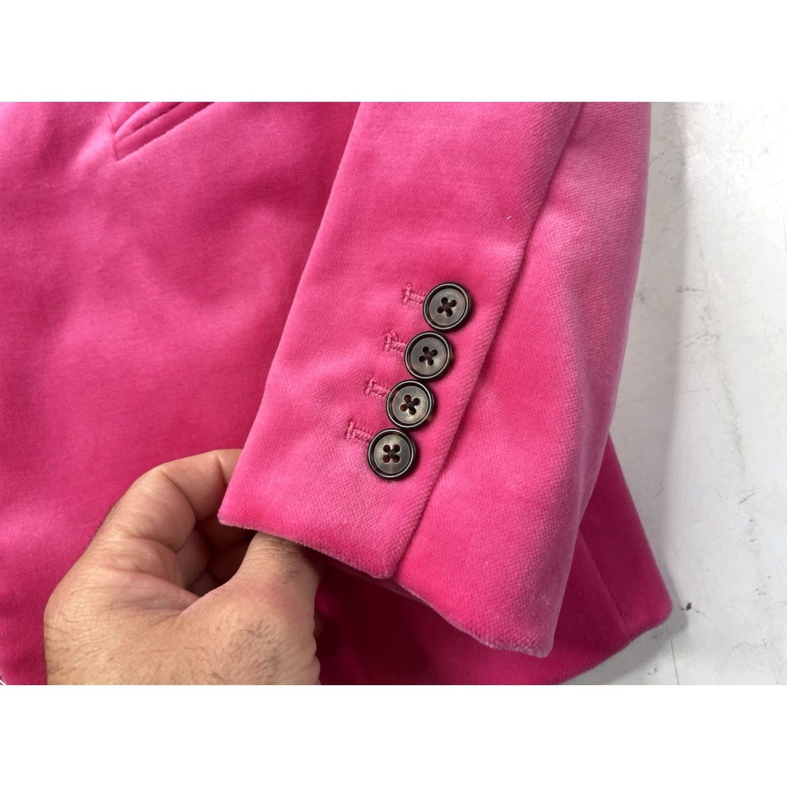 J.Crew J.CREW Blazer Jacket Single-Breasted Velvet Pink Roses Peak Lapel 2 Women NWT Velvet Cotton Dry Clean Only Size XS / US 0-2 / IT 36-38 - 6 Thumbnail