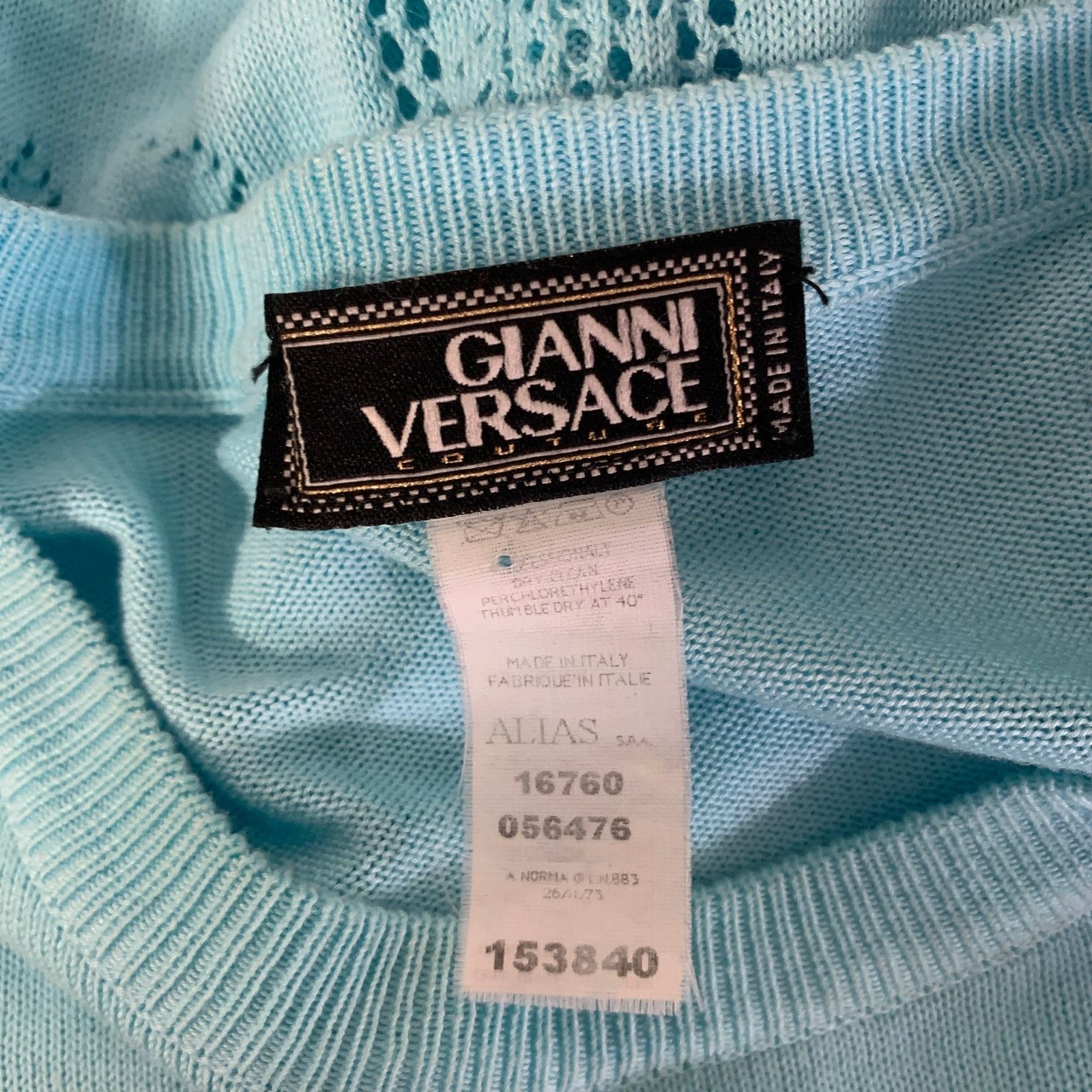 Versace GIANNI VERSACE Light Blue Knitted Cotton Crew-Neck Pullover Size US L / EU 52-54 / 3 - 6 Thumbnail