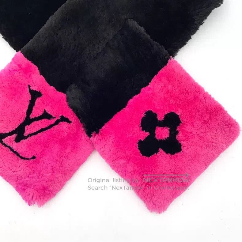 Louis Vuitton Louis Vuitton Black and pink color block logo mink silk sc Size ONE SIZE - 4 Thumbnail