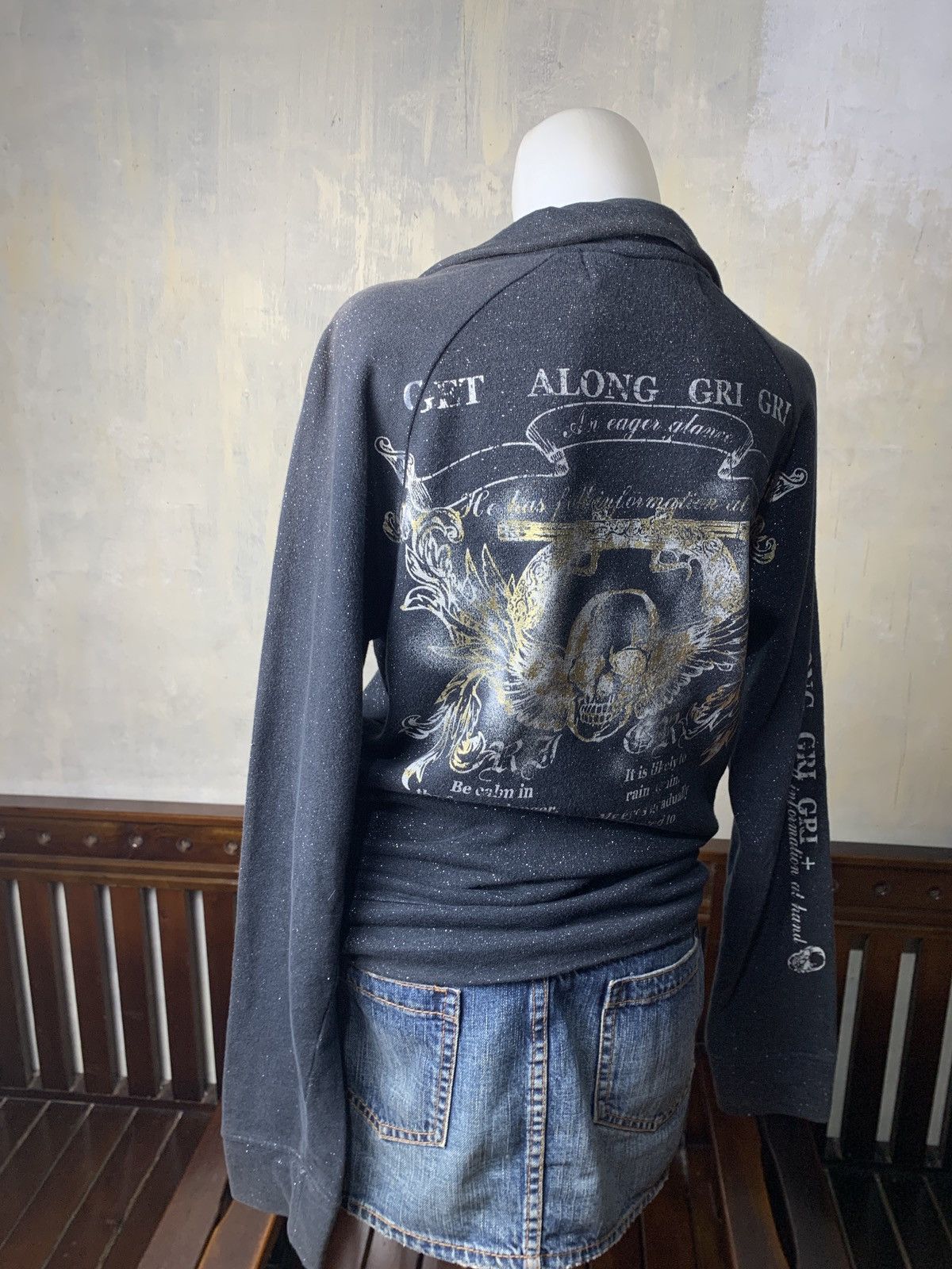 Japanese Brand y2k GRIGRI+ Japan Glittery Skull Revolver Poem Zip up Jacket Size M / US 6-8 / IT 42-44 - 2 Thumbnail