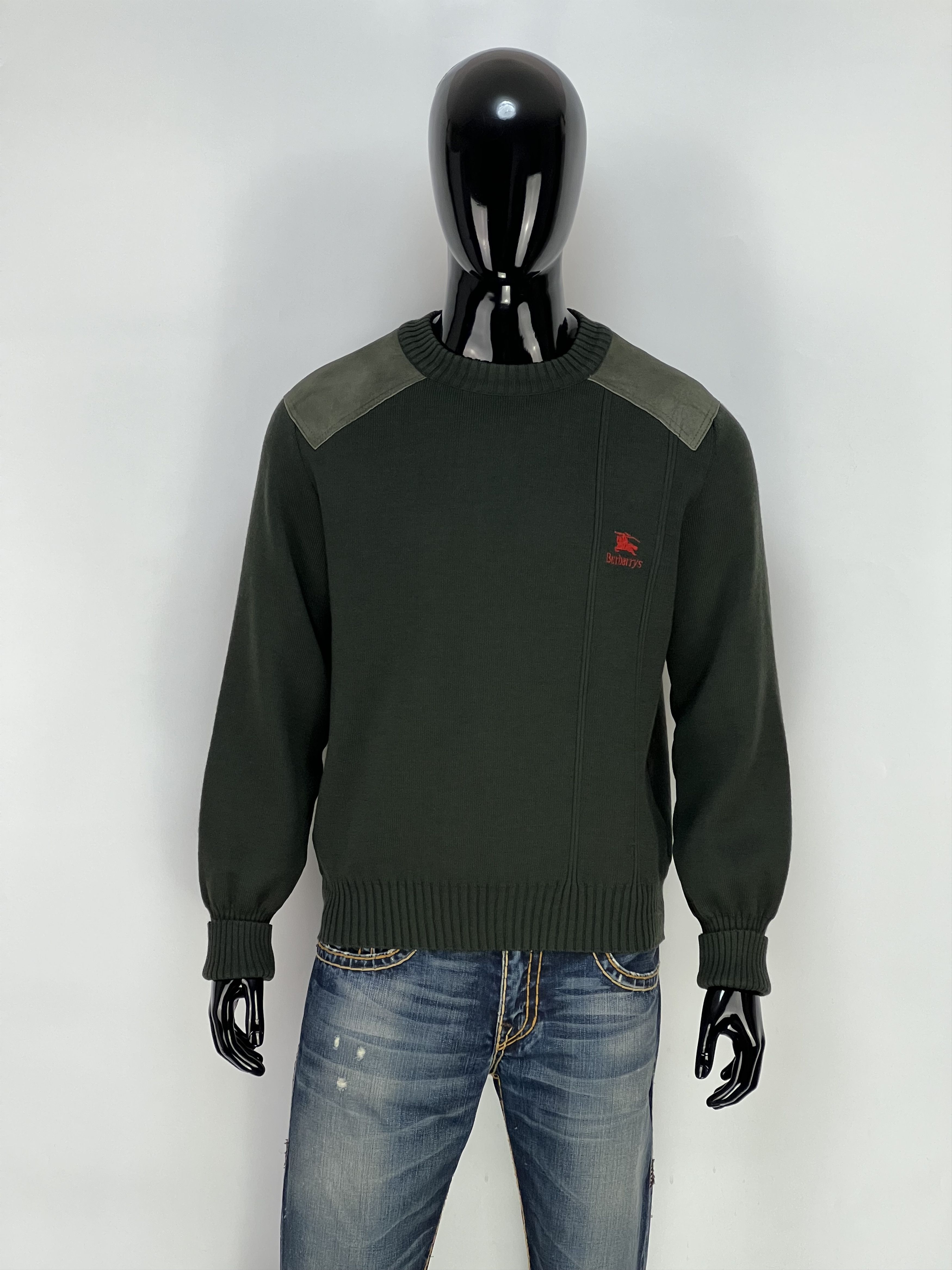 Burberry 90s Burberrys Vintage Wool Knit Sweater Shoulder Elbow Patch Size US L / EU 52-54 / 3 - 1 Thumbnail