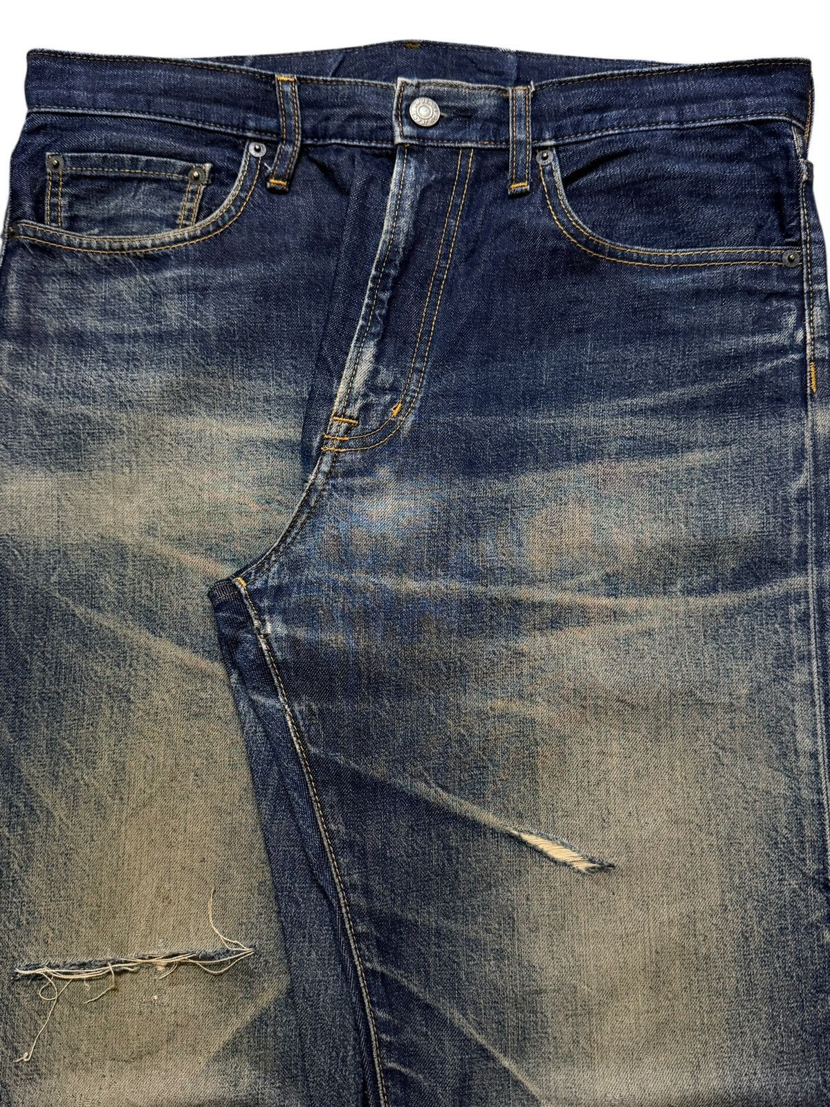 GU Vintage Y2K Japanese GU Blue Mud Wash Whisker Distressed Size US 34 / EU 50 - 3 Thumbnail
