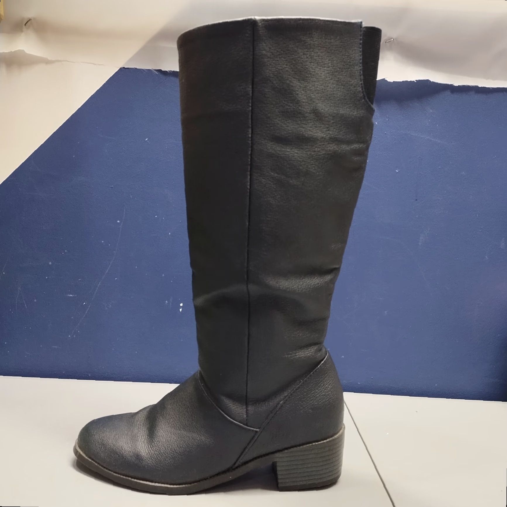 Vintage Bagatelle Navy Leather Knee High Boots Womens US 6M Almond Toe Rubber Sole Block Heel Formal Workwear Size ONE SIZE - 7 Thumbnail