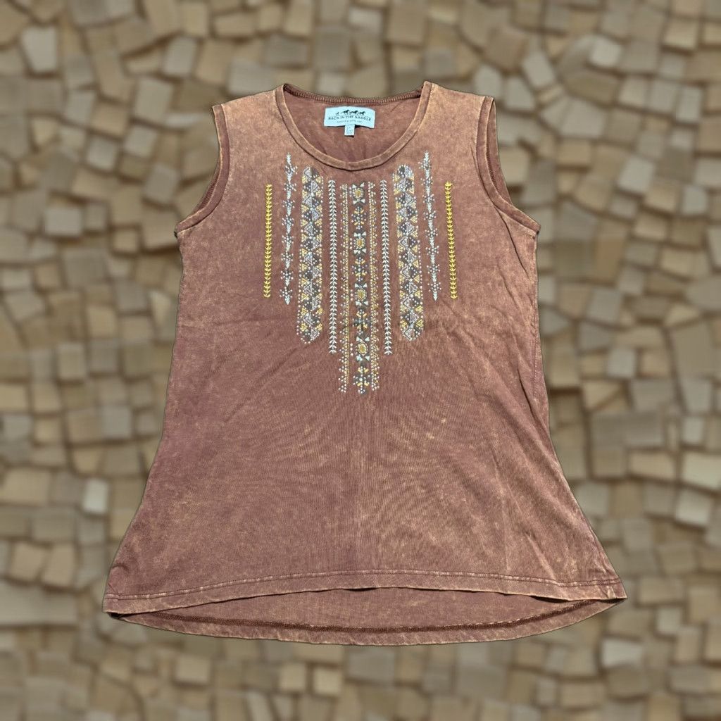 Vintage Back in the Saddle Tank Top Women's Size Small Brown Gold White Gems Western Tank (S) Brown Womens Western Fitness Size S / US 4 / IT 40 - 1 Thumbnail