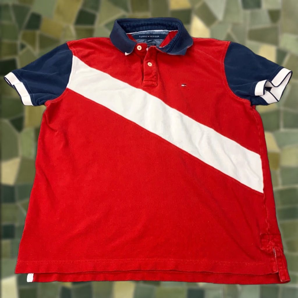 Tommy Hilfiger VINTAGE Tommy Hilfiger Polo Shirt Mens Large Red Striped Collared Cotton Nautical Size US L / EU 52-54 / 3 - 1 Thumbnail