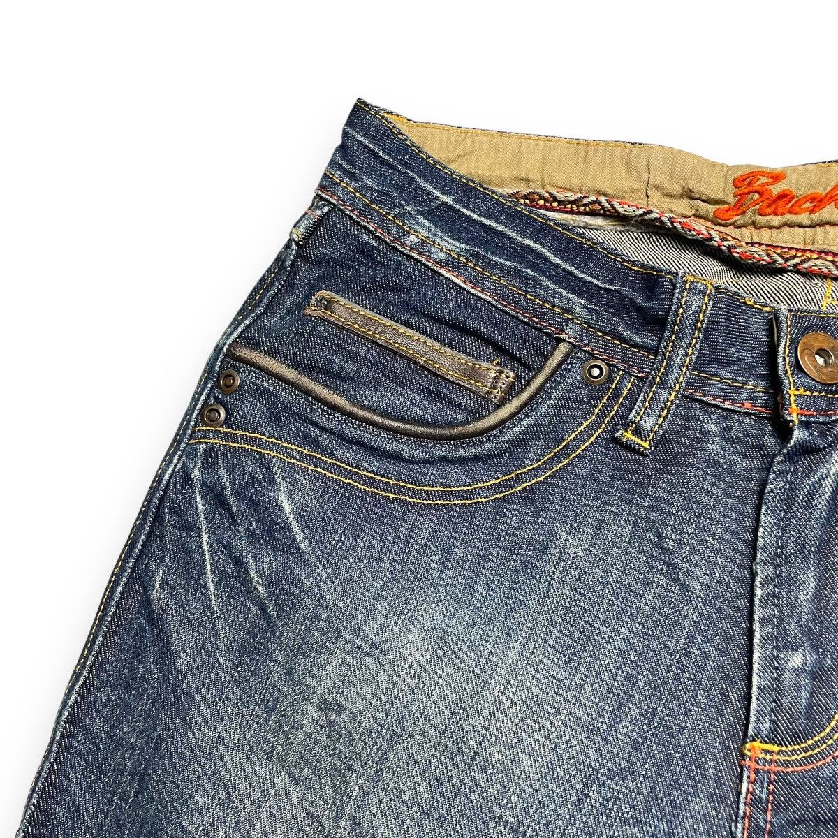 Le Grande Bleu (L.G.B.) 🇯🇵 SUPER FLARE BACK NUMBER WASHED DENIM PANTS Size US 30 / EU 46 - 8 Thumbnail