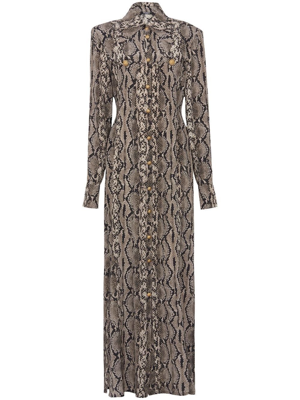 Balmain o1s1wg110825 Snake Print Maxi Shirt Dress in Brown/Beige Size S / US 4 / IT 40 - 1 Thumbnail