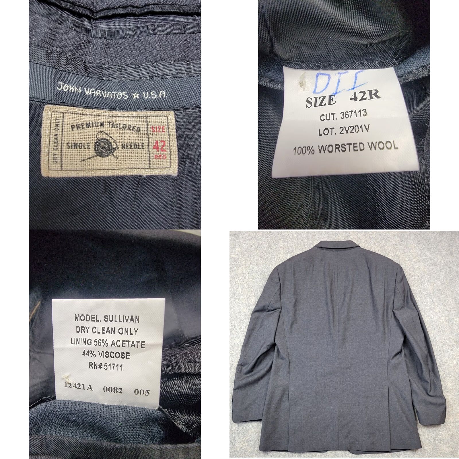 John Varvatos John Varvatos Sullivan Blazer Mens 42 Regular Gray Wool Jacket Suit Coat - Notch Lapel, Double-Vented, Two-Button Front - Dry Clean Only Size 42R - 9 Thumbnail
